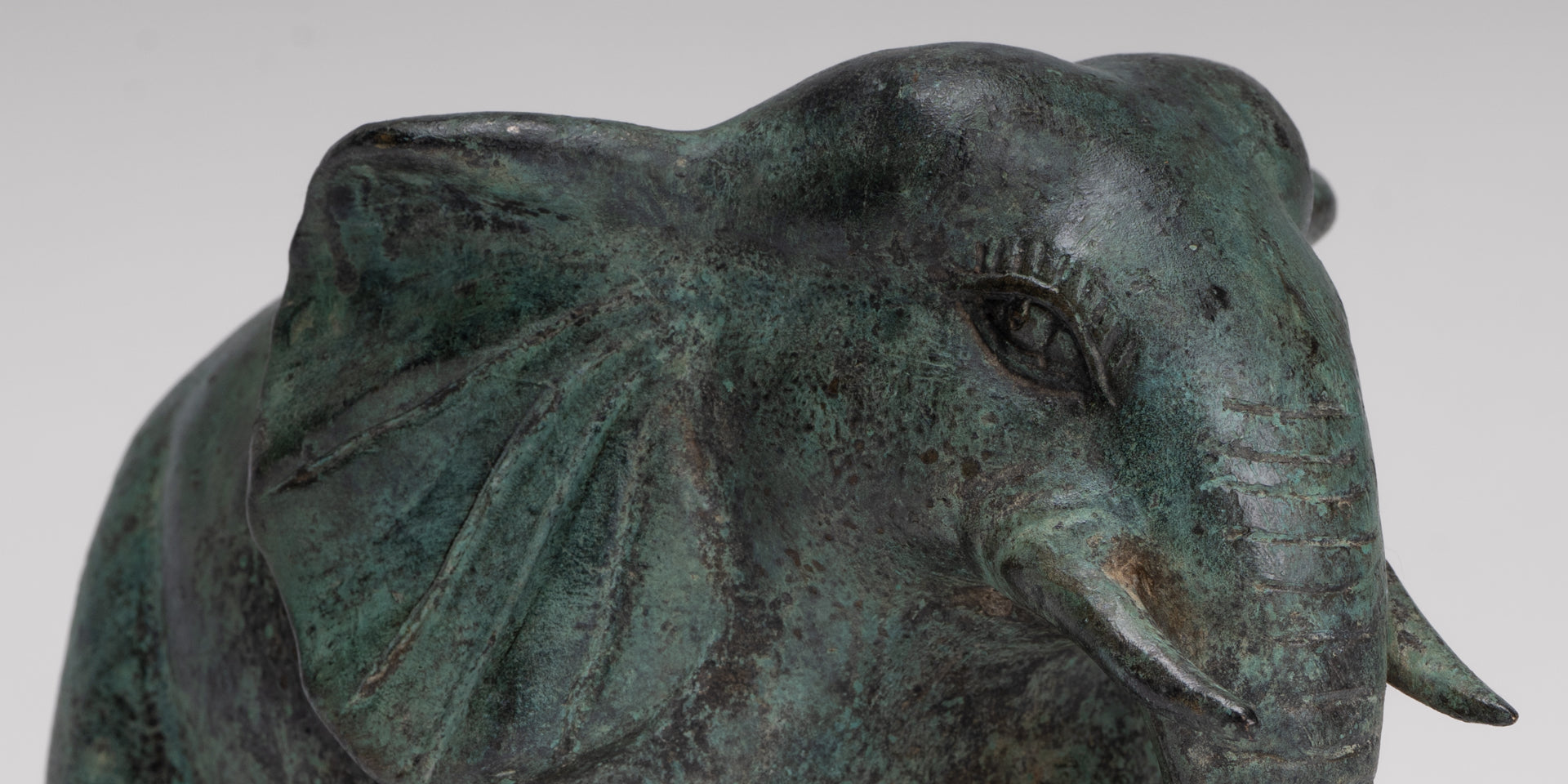 Antique Khmer Style Standing Bronze Elephant Statue - 14cm/6" Tall