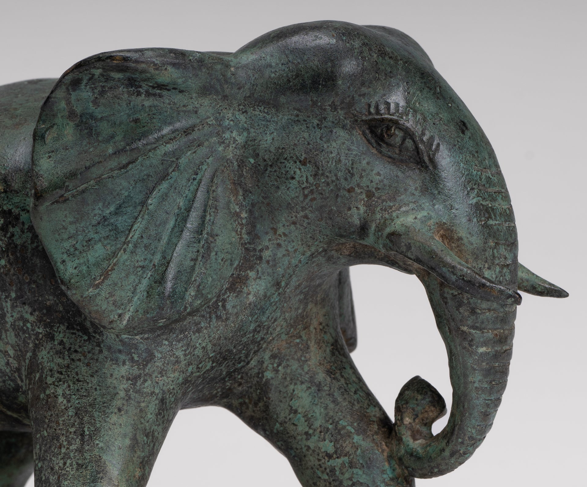 Antique Khmer Style Standing Bronze Elephant Statue - 14cm/6" Tall