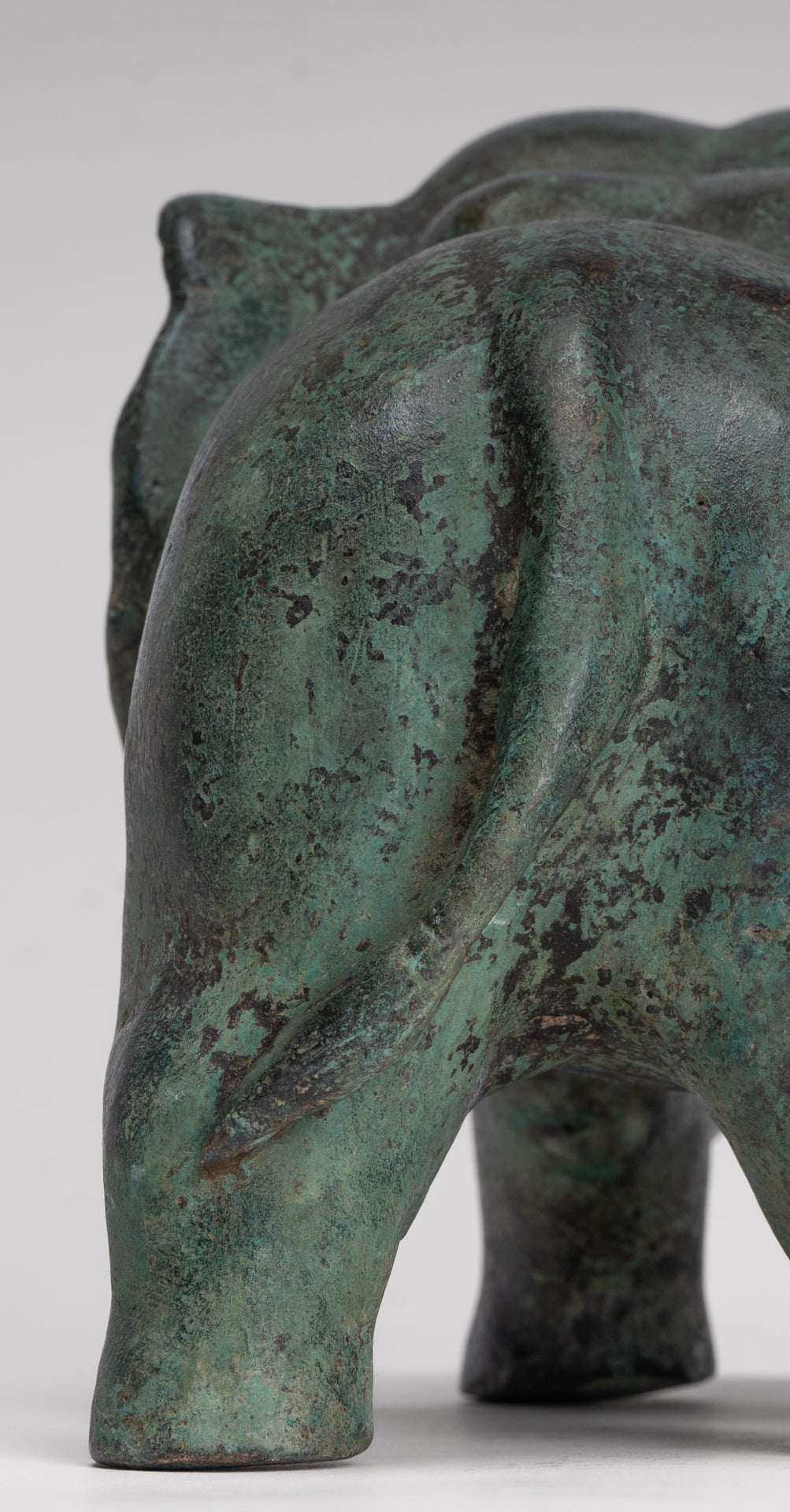 Antique Khmer Style Standing Bronze Elephant Statue - 14cm/6" Tall