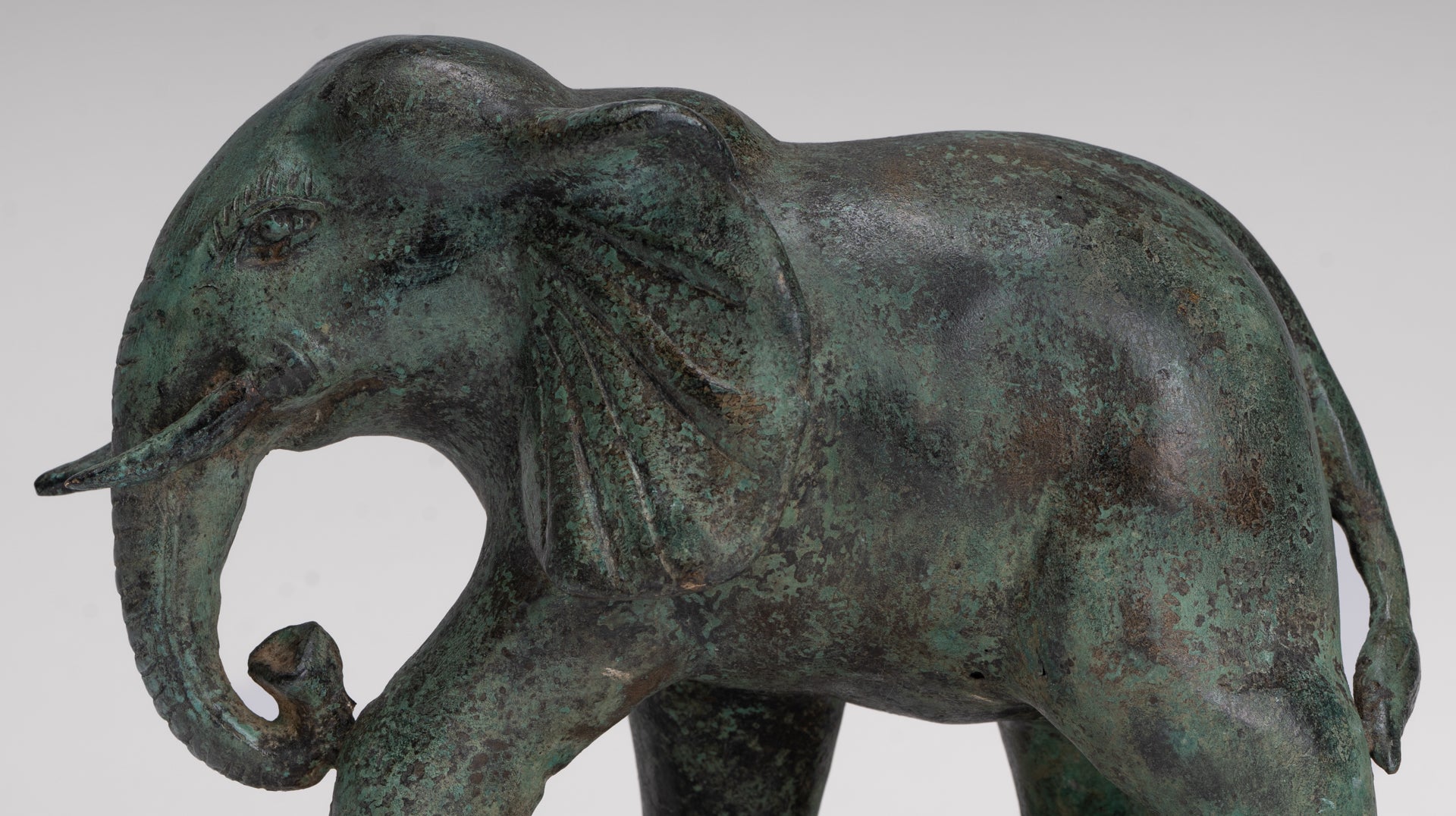 Antique Khmer Style Standing Bronze Elephant Statue - 14cm/6" Tall