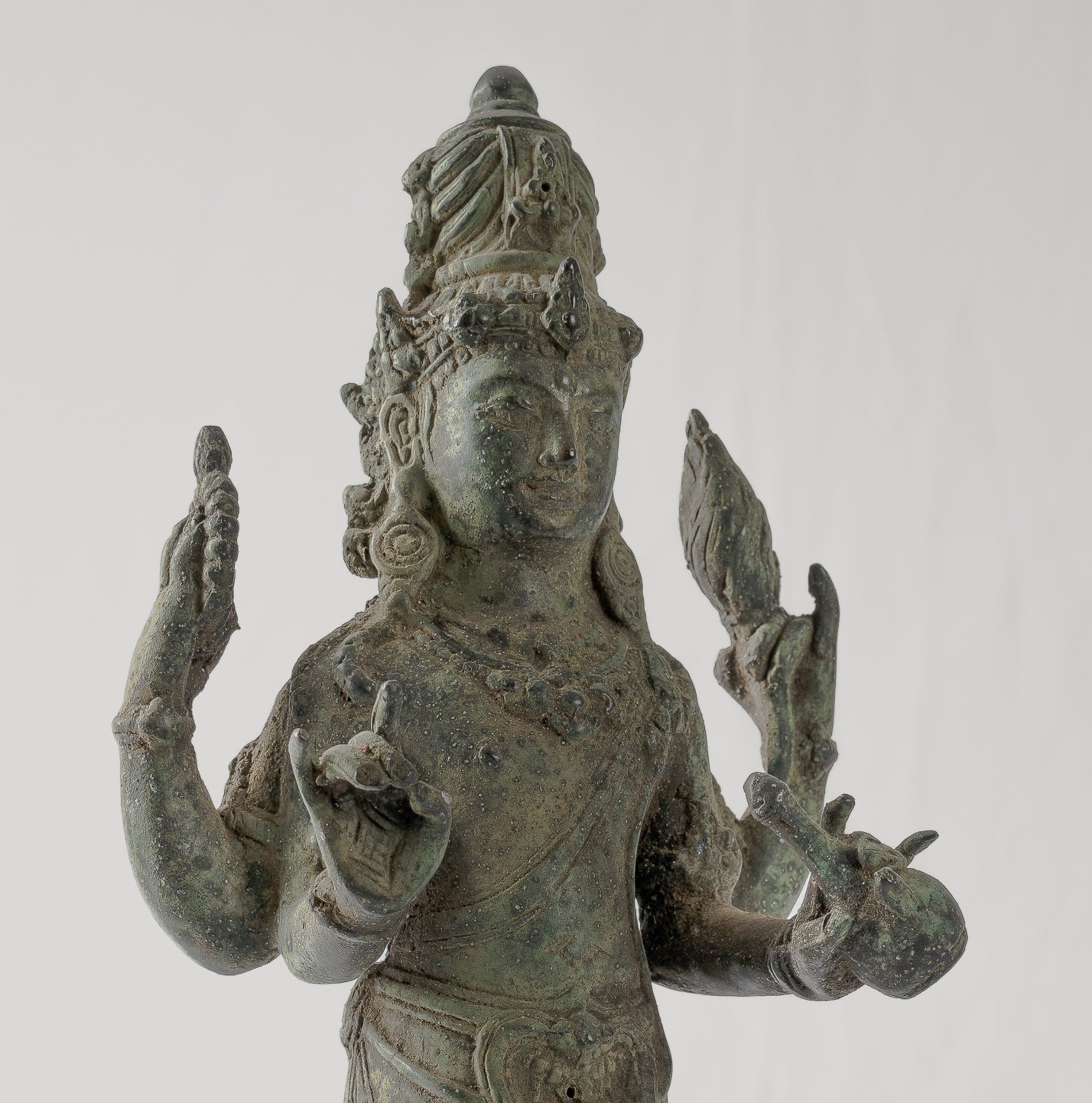 Shiva Statue - Antique Java Style Majapahit Standing Bronze Shiva Statue - 31cm/12"