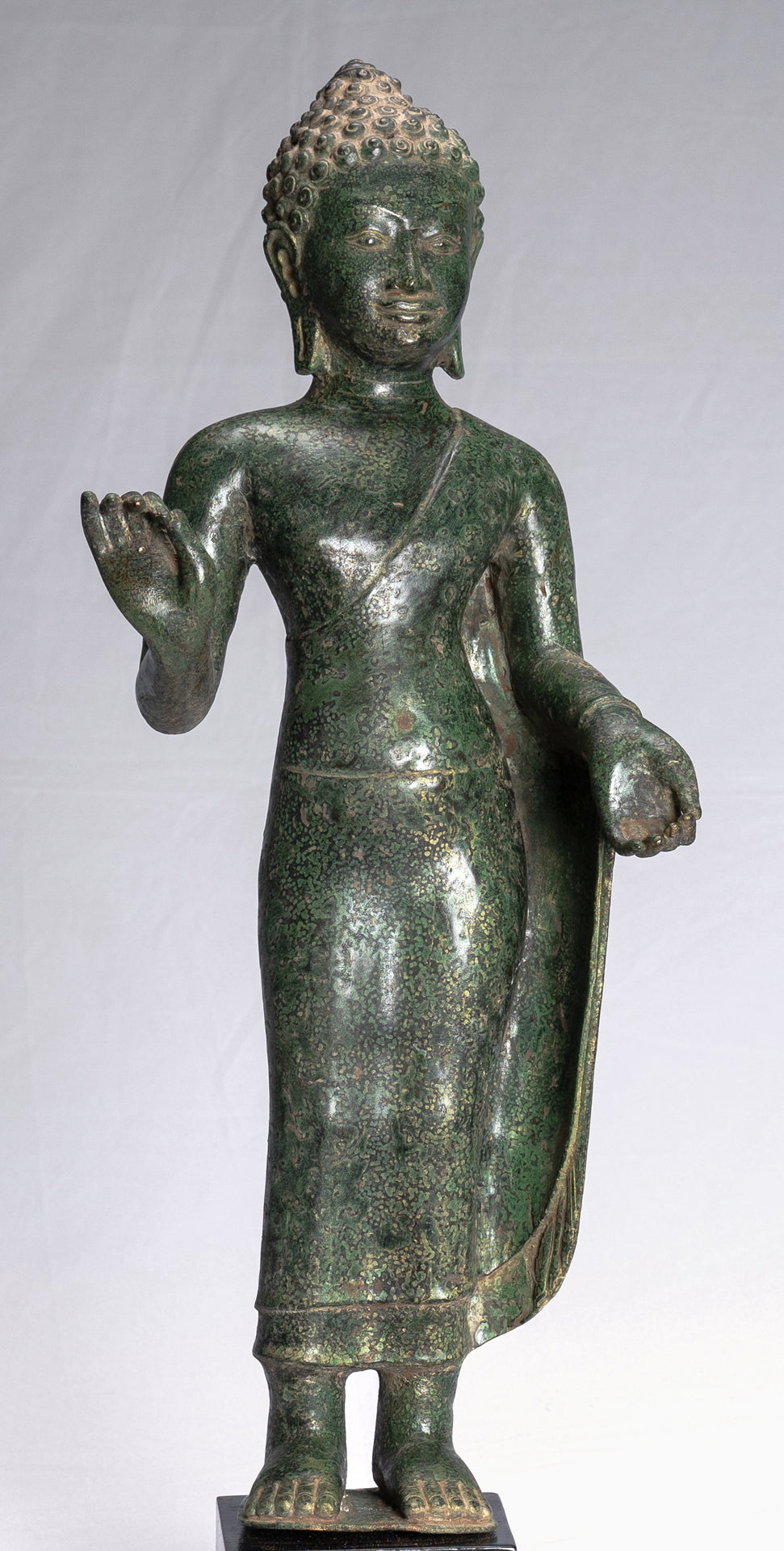 Buddha Statue - Antique Thai Style Dvaravati Bronze Standing Preaching Buddha Statue 55cm/22"