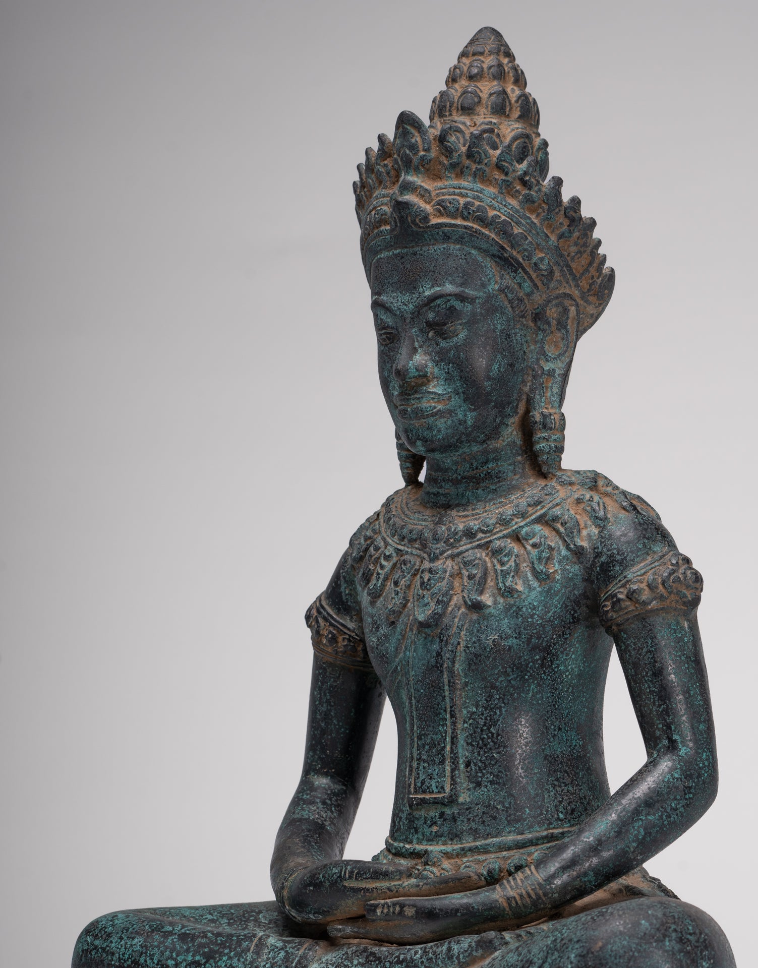 Buddha Statue - Antique Bayon Style Khmer Buddha Statue - Meditation Mudra - 43cm/17"