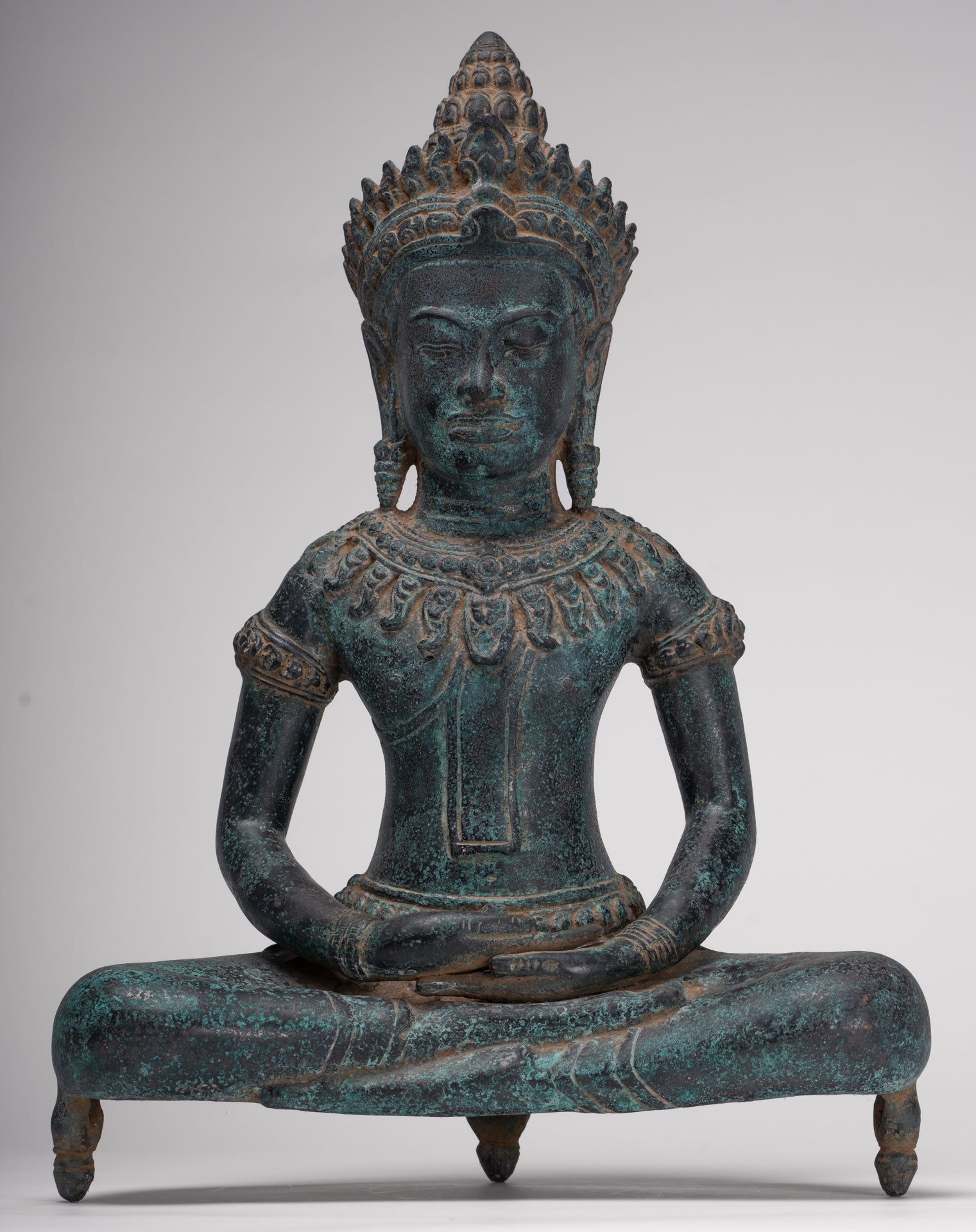 Buddha Statue - Antique Bayon Style Khmer Buddha Statue - Meditation Mudra - 43cm/17"