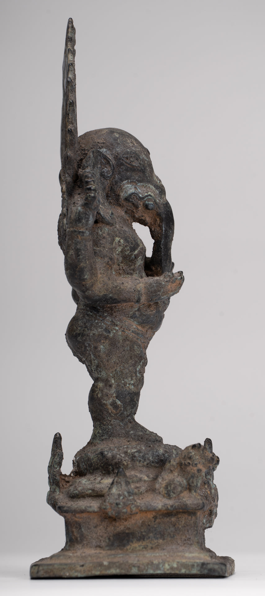 Ganesha Statue - Antique Vietnamese Style Bronze Standing Cham Four-Arm Ganesha Statue - 25cm/10"