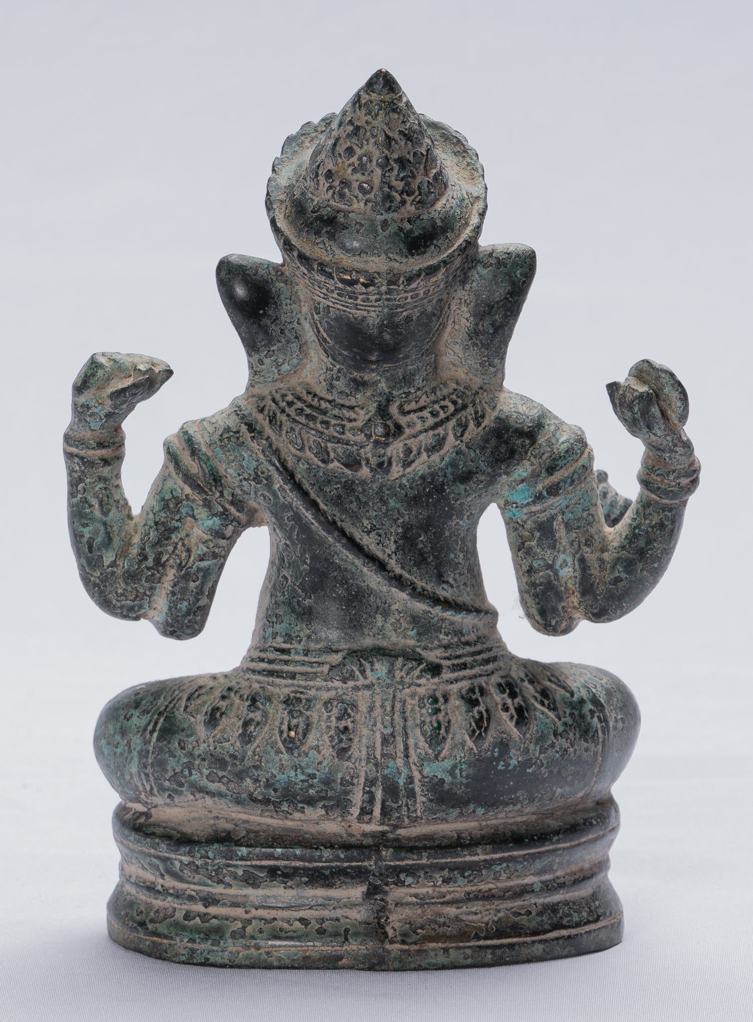 Ganesha Statue - Antique Khmer Style Seated Bronze Bayon Ganesh Statue - 18cm/7"