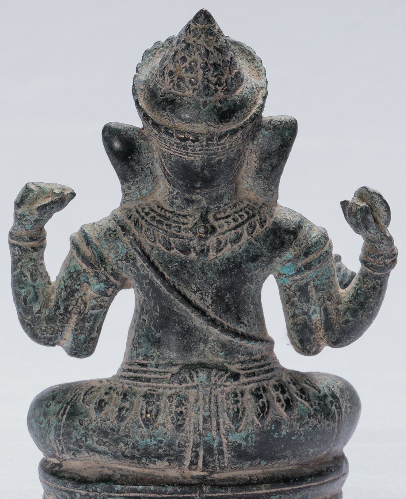 Ganesha Statue - Antique Khmer Style Seated Bronze Bayon Ganesh Statue - 18cm/7"