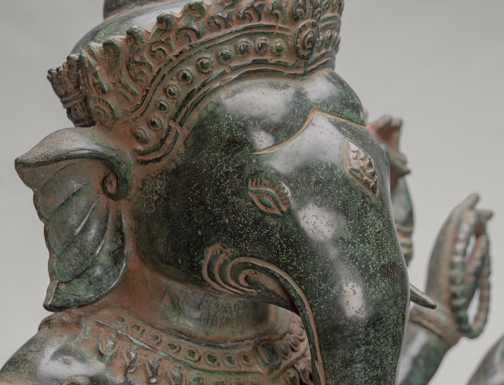 Antique Khmer Style Standing Bronze Bayon Ganesha Statue and Yoni - 86cm/34"