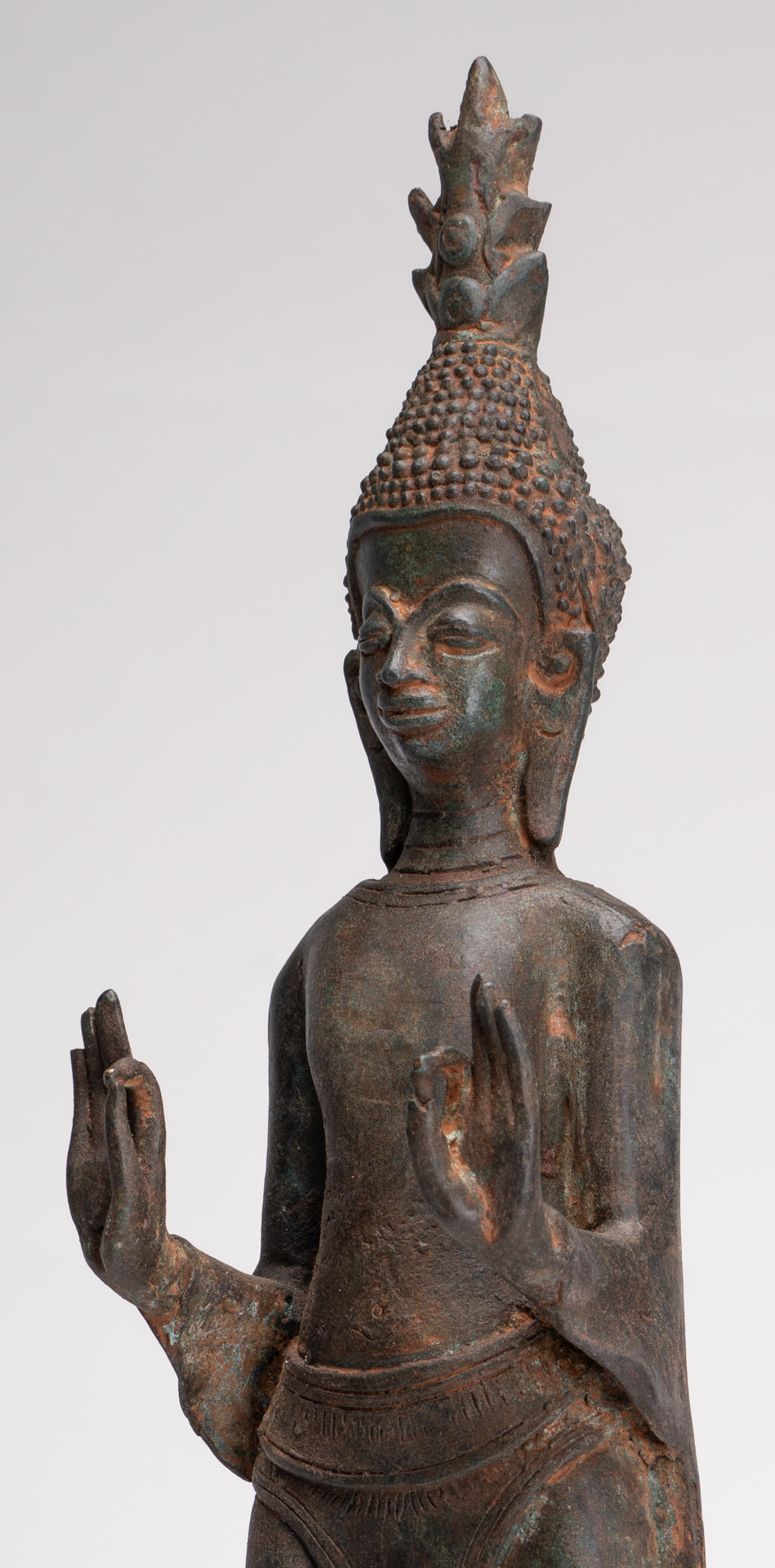 Buddha Statue - Antique Laos Style Standing Buddha Statue in Dharmachakra Teaching Mudra - 50cm/20"