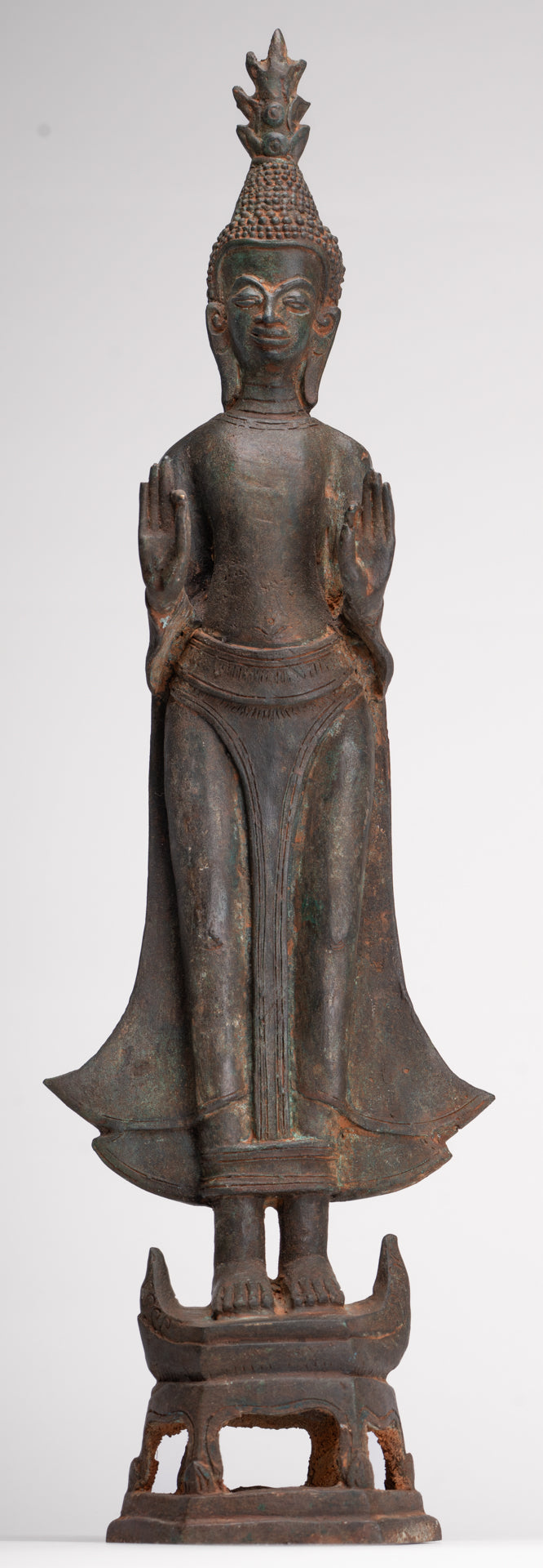 Buddha Statue - Antique Laos Style Standing Buddha Statue in Dharmachakra Teaching Mudra - 50cm/20"
