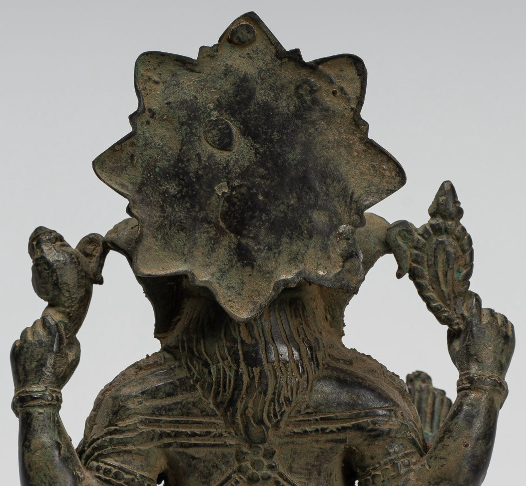 Ganesha Statue - Antique Javanese Style Bronze Seated Indonesian Ganesha Statue - 20cm/8"