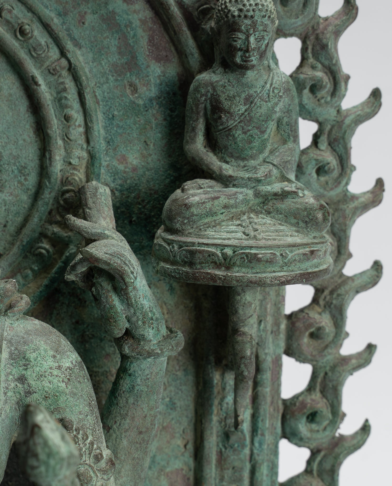 Lokeshvara Statue - Antique Indonesian Style Bronze Javanese Enthroned Seated Lokeshvara Statue -34cm/14"