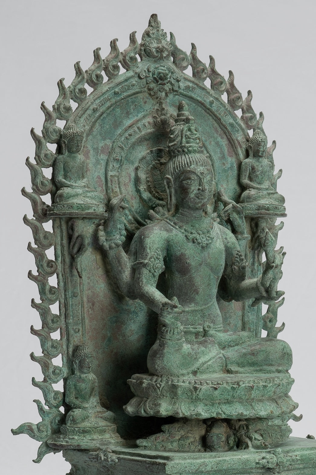 Lokeshvara Statue - Antique Indonesian Style Bronze Javanese Enthroned Seated Lokeshvara Statue -34cm/14"