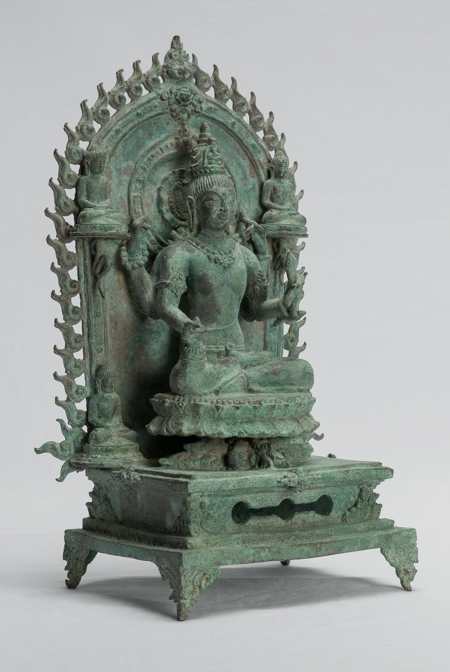 Lokeshvara Statue - Antique Indonesian Style Bronze Javanese Enthroned Seated Lokeshvara Statue -34cm/14"
