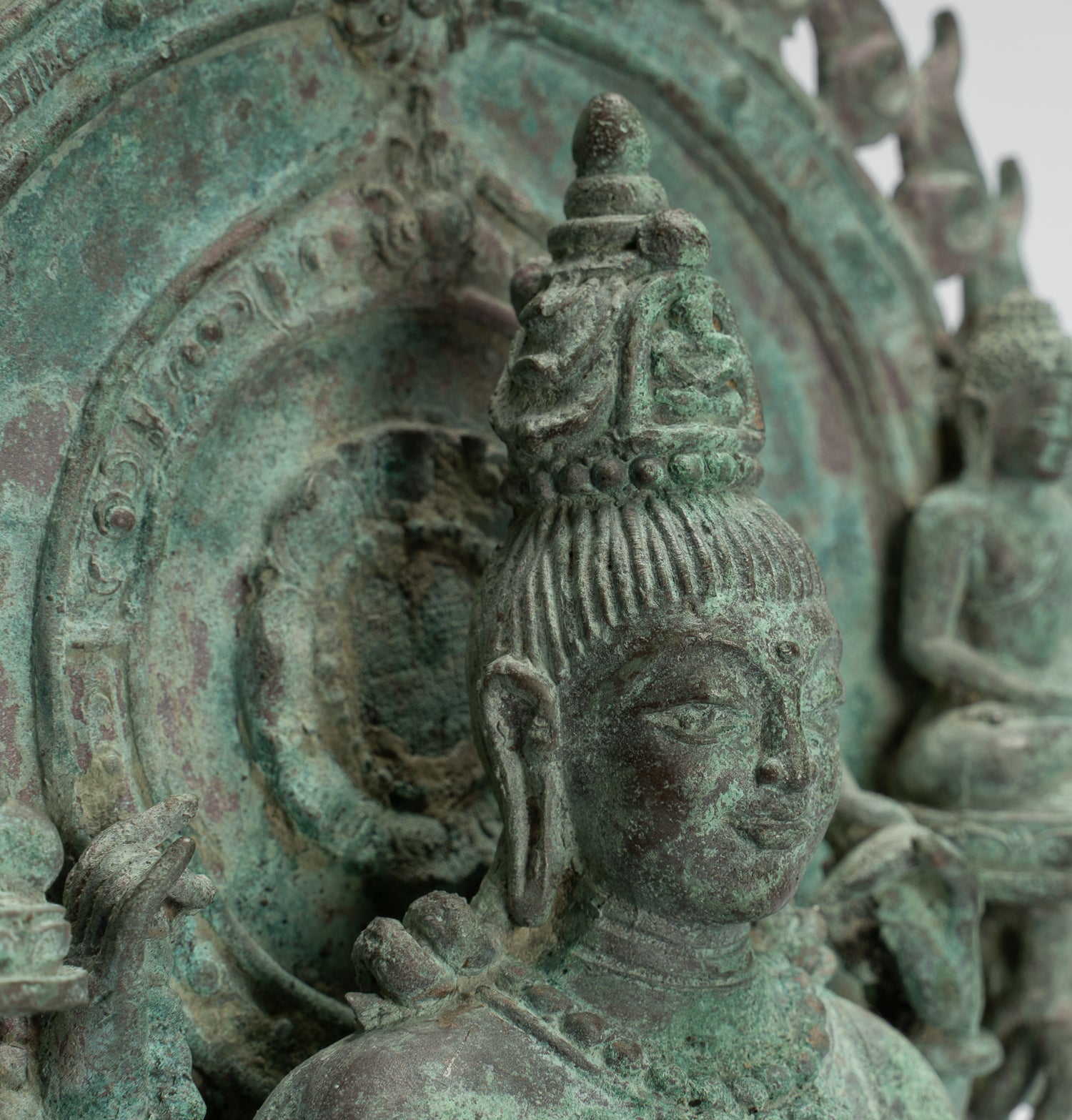 Lokeshvara Statue - Antique Indonesian Style Bronze Javanese Enthroned Seated Lokeshvara Statue -34cm/14"