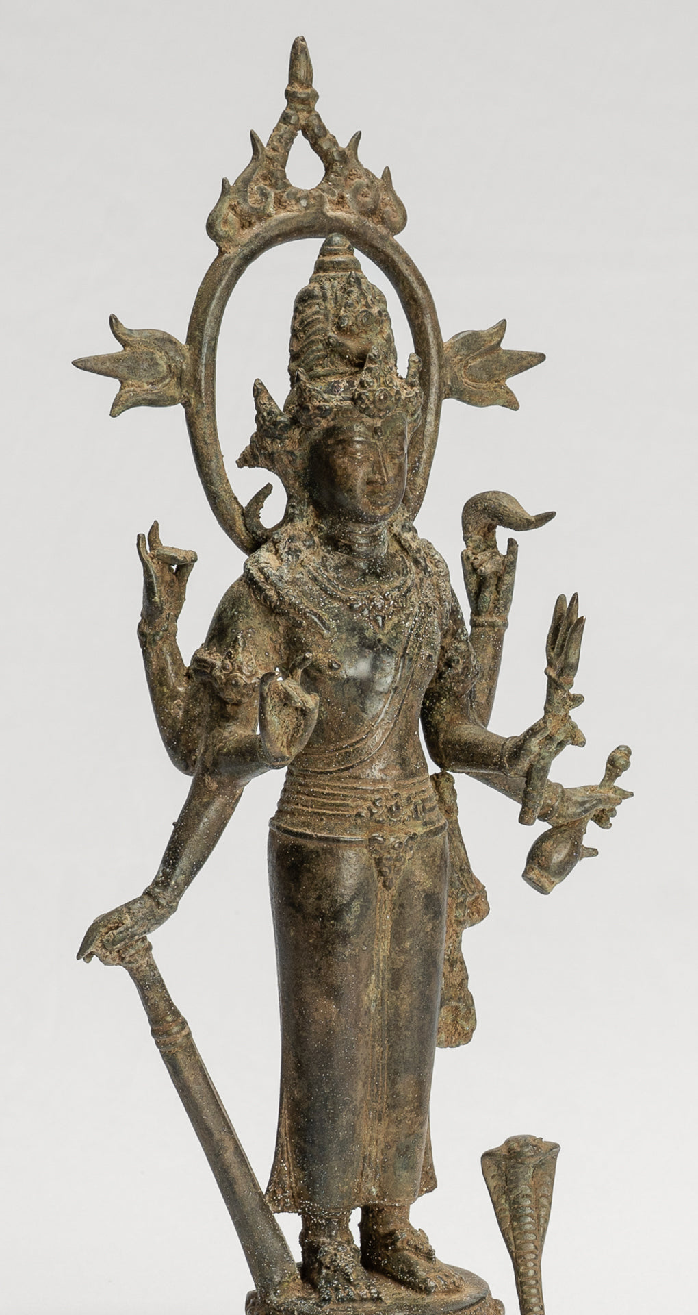 Shiva Statue - Antique Indonesian Style Bronze Javanese Standing 6-Arm Shiva Statue - 36cm/14"