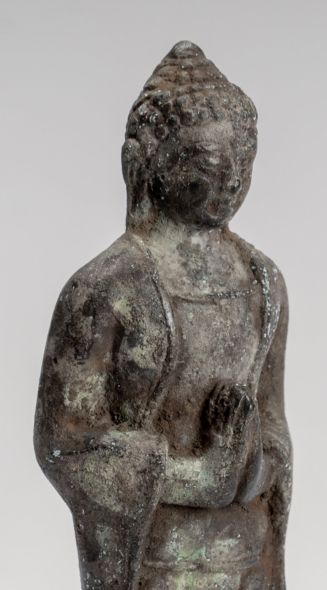 Buddha Statue - Antique Indonesian Style Standing Bronze Javanese Adoration Buddha - 16cm/6"