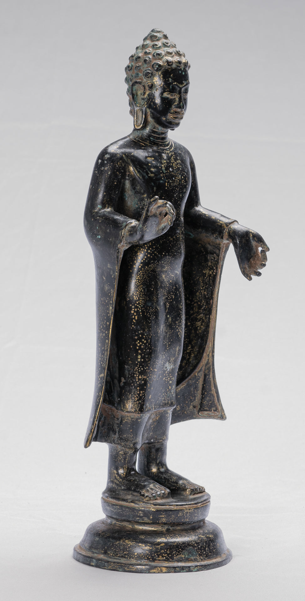 Buddha Statue - Antique Thai Style Dvaravati Bronze Standing Preaching Buddha Statue - 33cm/13"