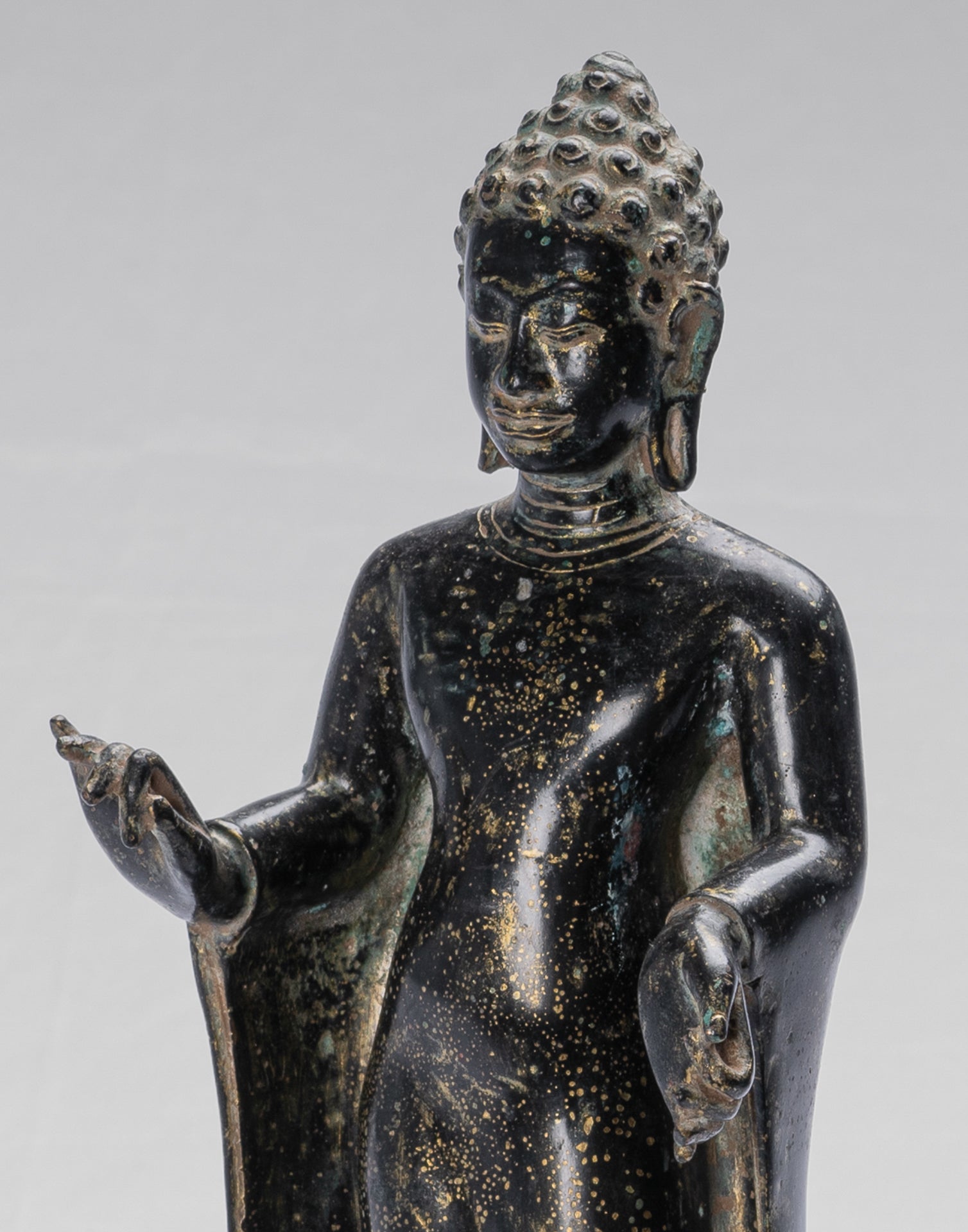 Buddha Statue - Antique Thai Style Dvaravati Bronze Standing Preaching Buddha Statue - 33cm/13"