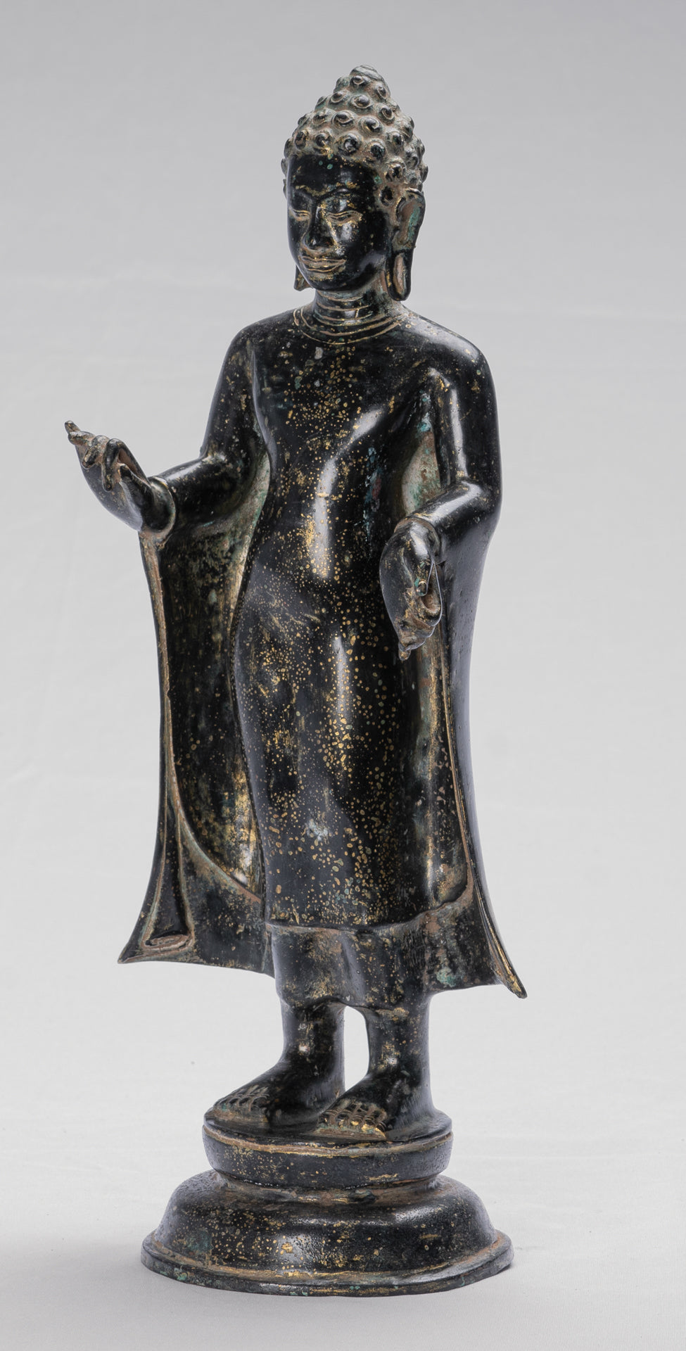 Buddha Statue - Antique Thai Style Dvaravati Bronze Standing Preaching Buddha Statue - 33cm/13"