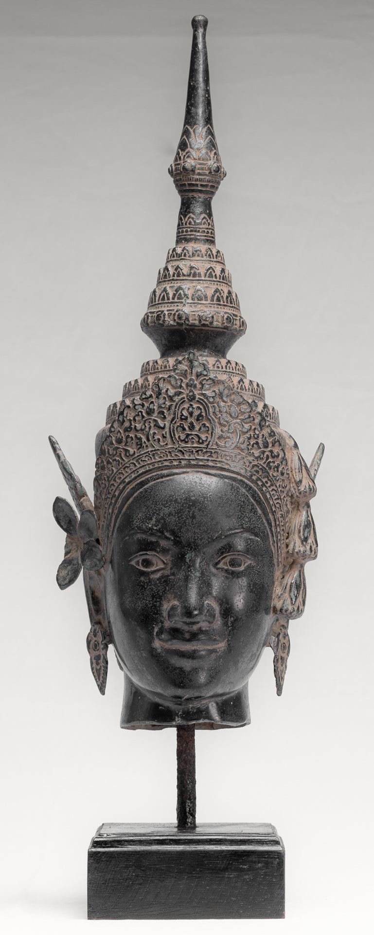 Apsara Statue - Antique Khmer Style Angkor Wat Bronze Mounted Apsara or Angel Head - 56cm/22"