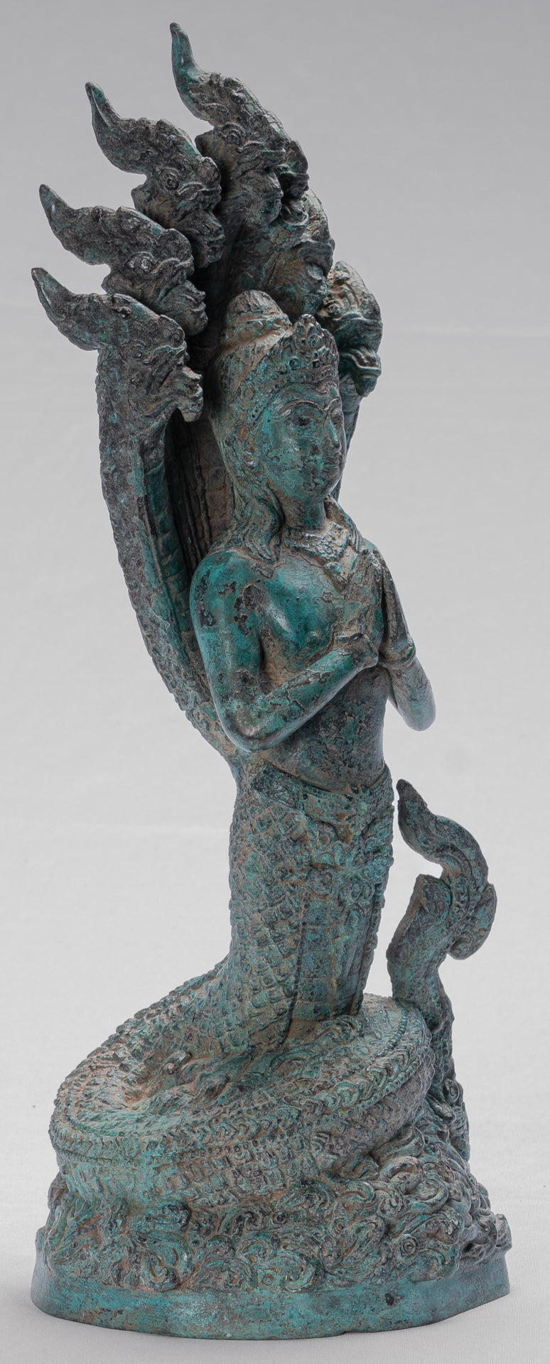 Antique Khmer Style Bronze Female Deity with Naga Tail Statue - 36cm/14"