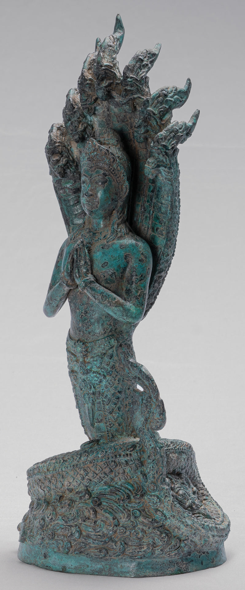 Antique Khmer Style Bronze Female Deity with Naga Tail Statue - 36cm/14"