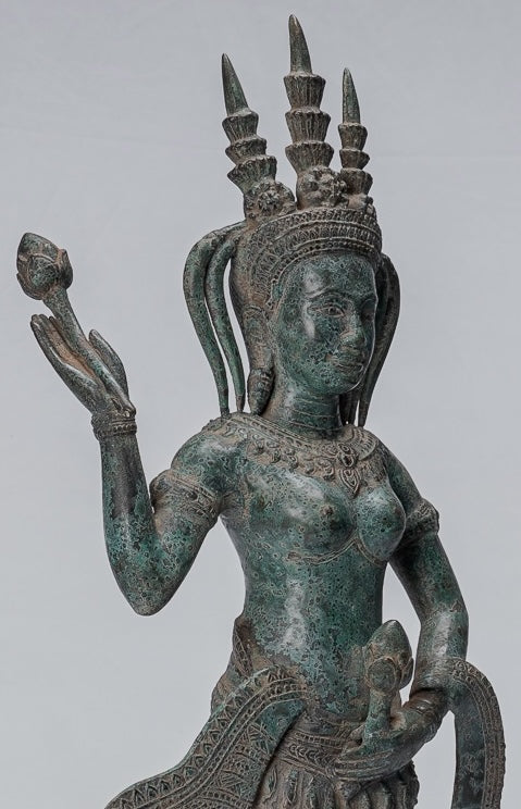 Apsara Statue - Antique Khmer Style Bronze Angkor Wat Apsara or Angel Statue - 62cm/25"