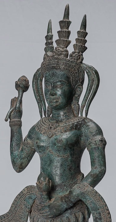 Apsara Statue - Antique Khmer Style Bronze Angkor Wat Apsara or Angel Statue - 62cm/25"