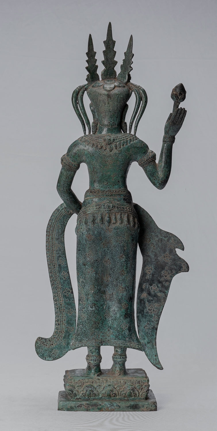 Apsara Statue - Antique Khmer Style Bronze Angkor Wat Apsara or Angel Statue - 62cm/25"