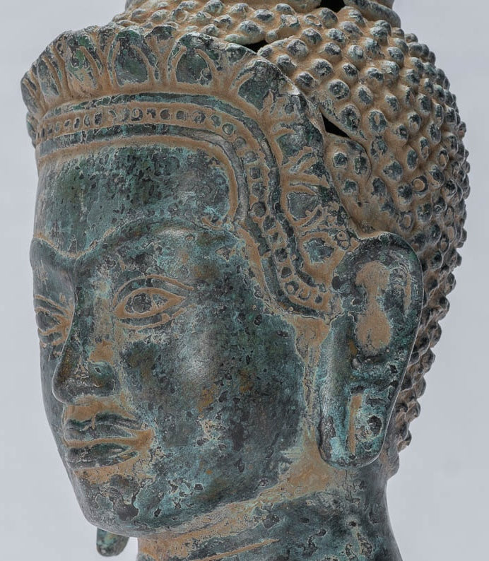Buddha-Statue – Baphuon-Buddha-Kopfstatue aus Bronze im antiken Khmer-Stil – 25,5 cm