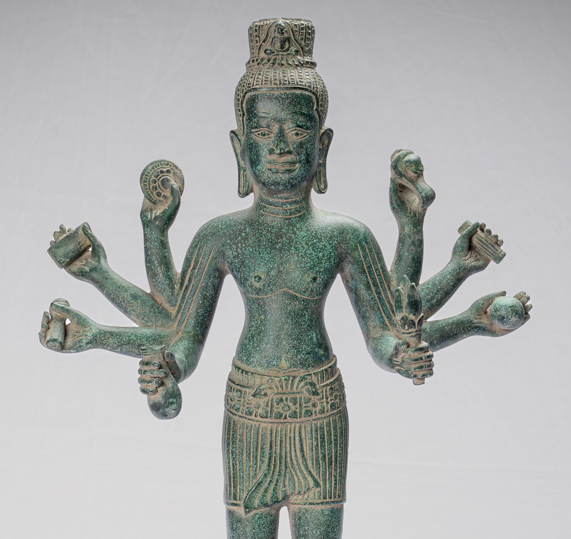 Antique Khmer Style Bronze Bayon Style Standing Lokeshvara Statue - 54cm/22"