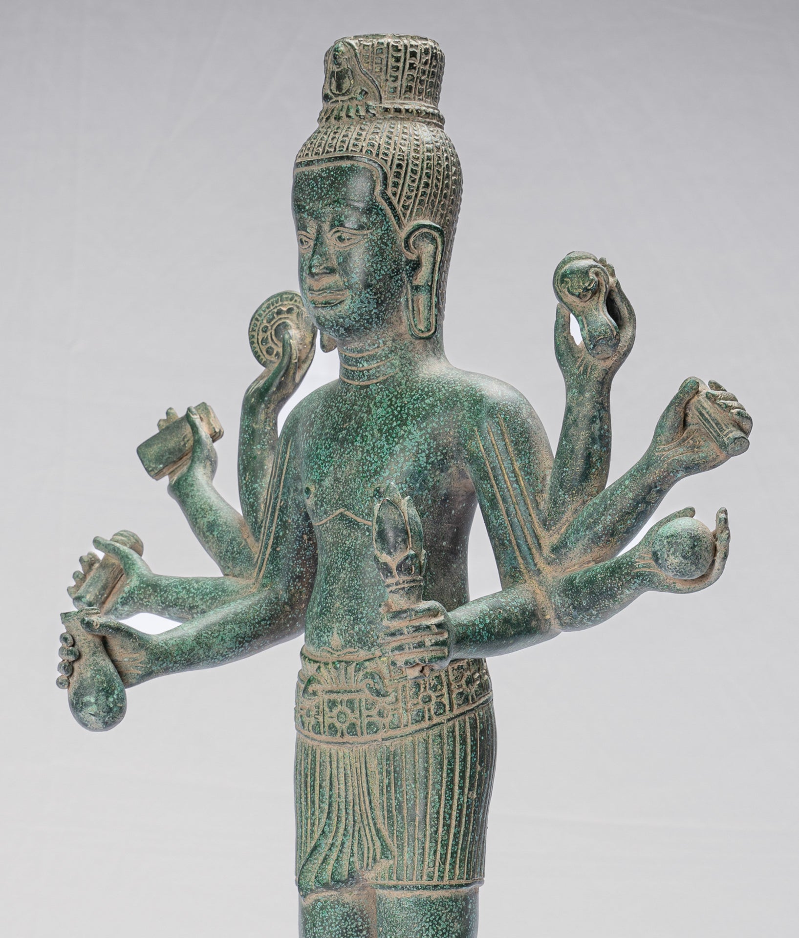 Antique Khmer Style Bronze Bayon Style Standing Lokeshvara Statue - 54cm/22"