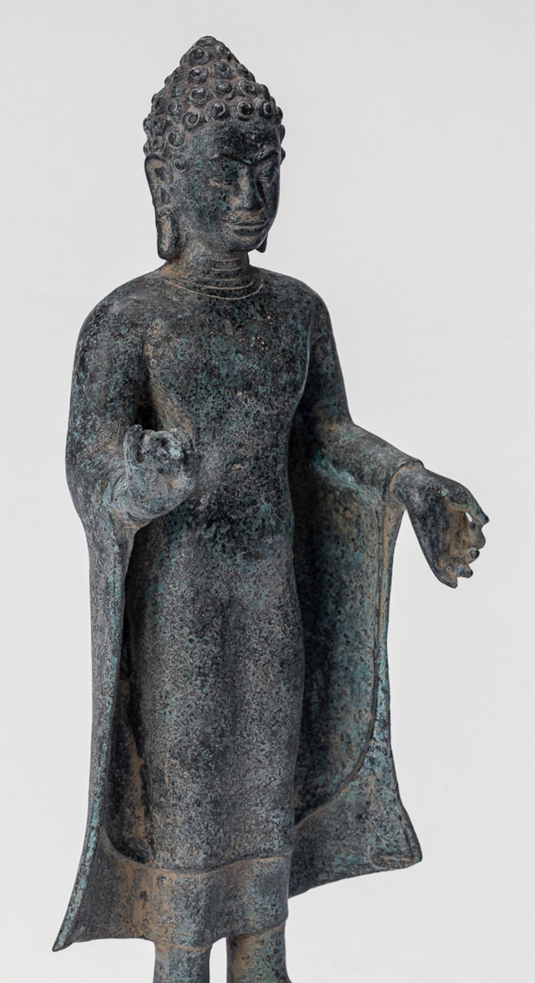 Buddha Statue - Antique Thai Style Dvaravati Bronze Standing Preaching Buddha Statue - 33cm/13"