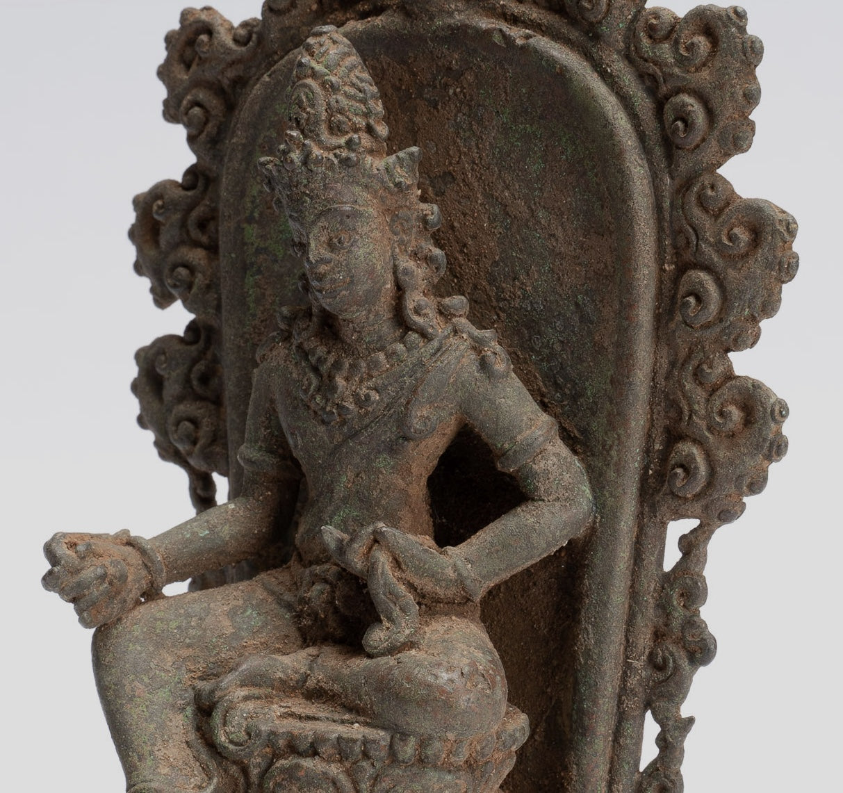 Shiva Statue - Antique Indonesian Style Bronze Javanese Enthroned Seated Shiva Statue -14cm/5"