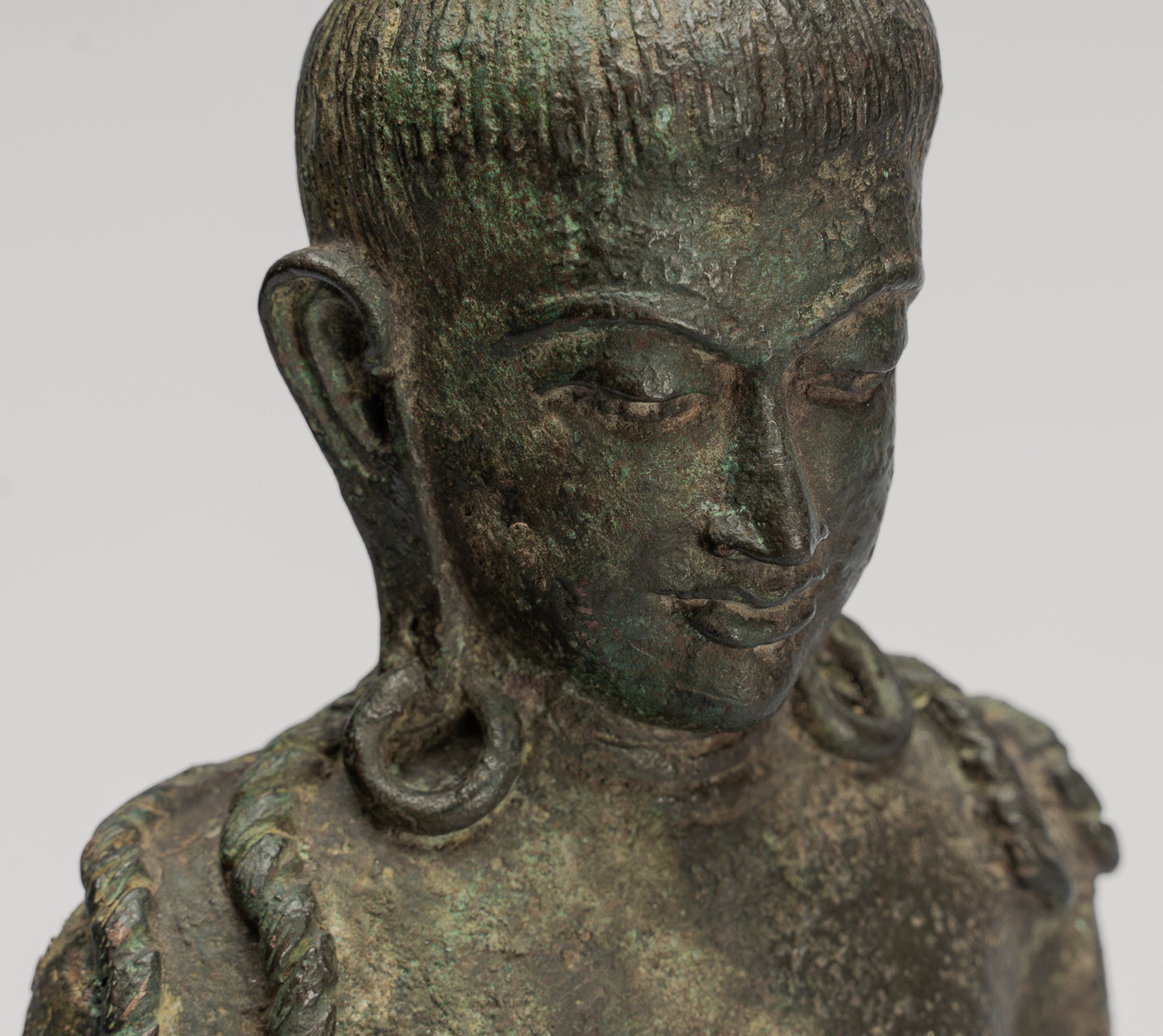 Antique Indonesian Style Javanese Majapahit Standing Bronze Lokeshvara Statue - Protector & Preserver - 44cm/18"