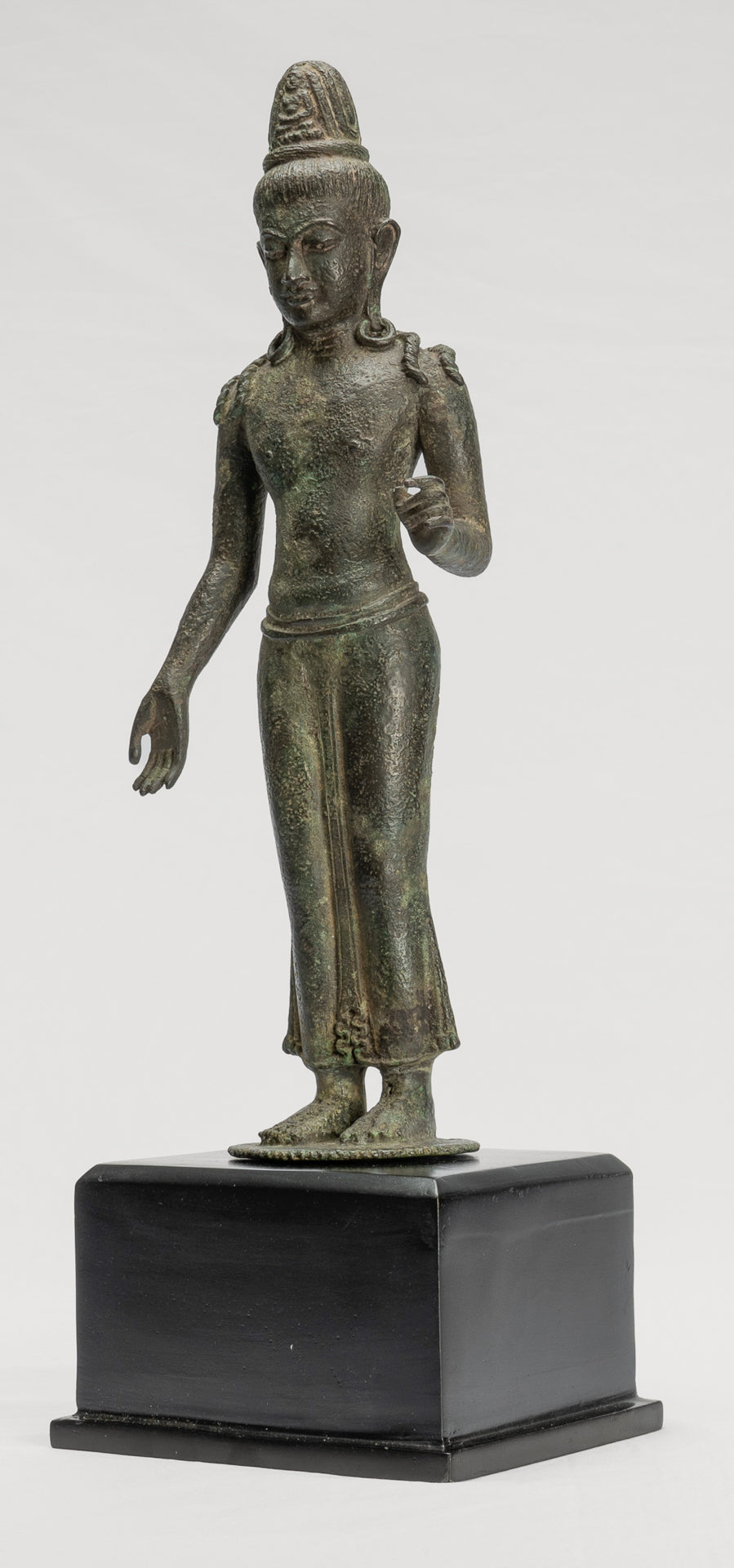 Antique Indonesian Style Javanese Majapahit Standing Bronze Lokeshvara Statue - Protector & Preserver - 44cm/18"