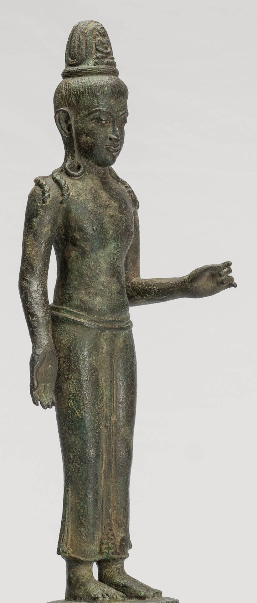 Antique Indonesian Style Javanese Majapahit Standing Bronze Lokeshvara Statue - Protector & Preserver - 44cm/18"