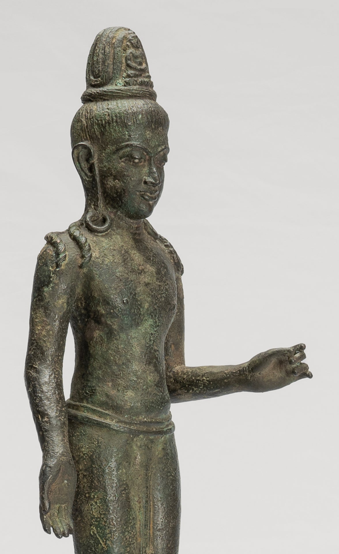 Antique Indonesian Style Javanese Majapahit Standing Bronze Lokeshvara Statue - Protector & Preserver - 44cm/18"