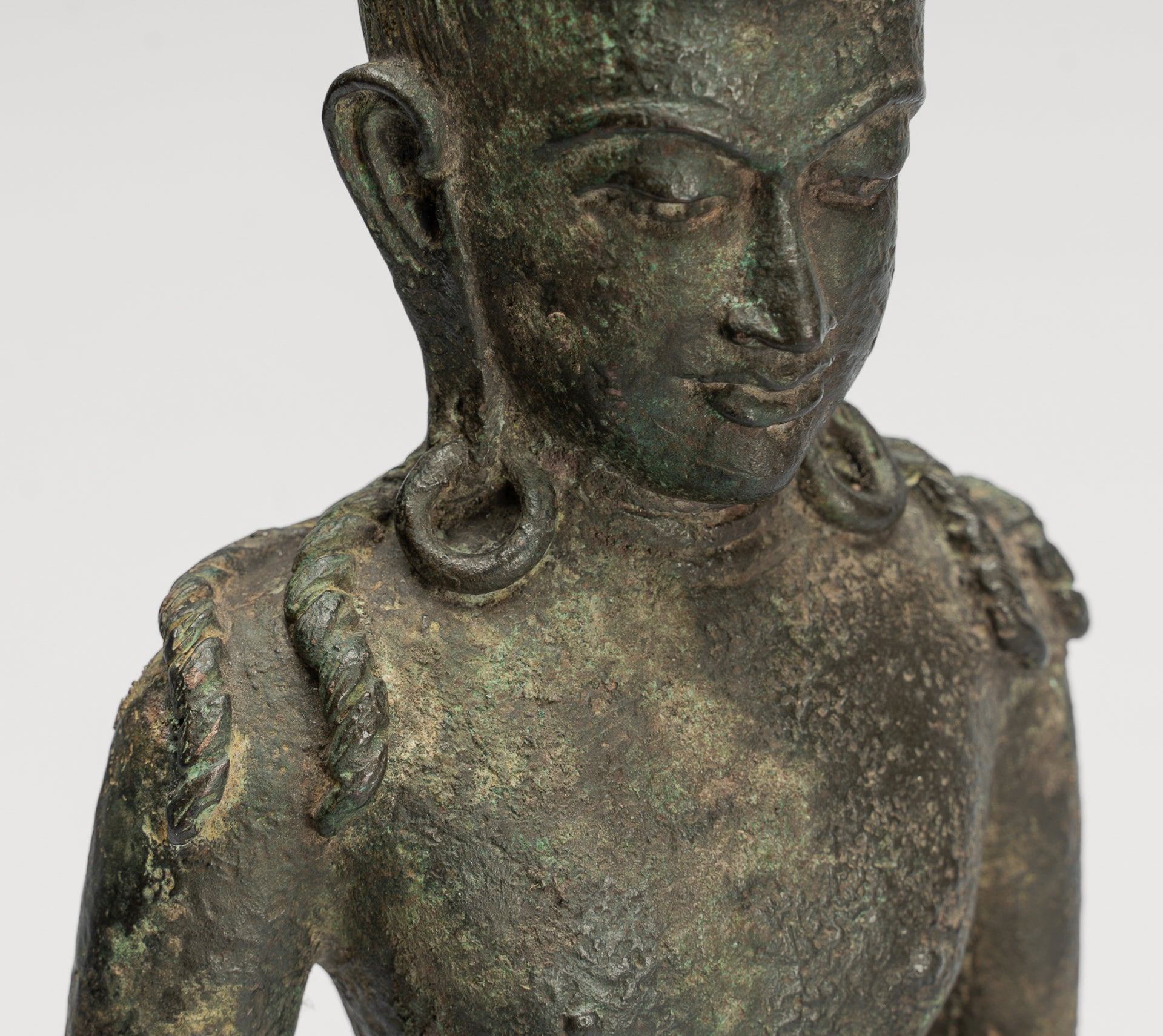 Antique Indonesian Style Javanese Majapahit Standing Bronze Lokeshvara Statue - Protector & Preserver - 44cm/18"