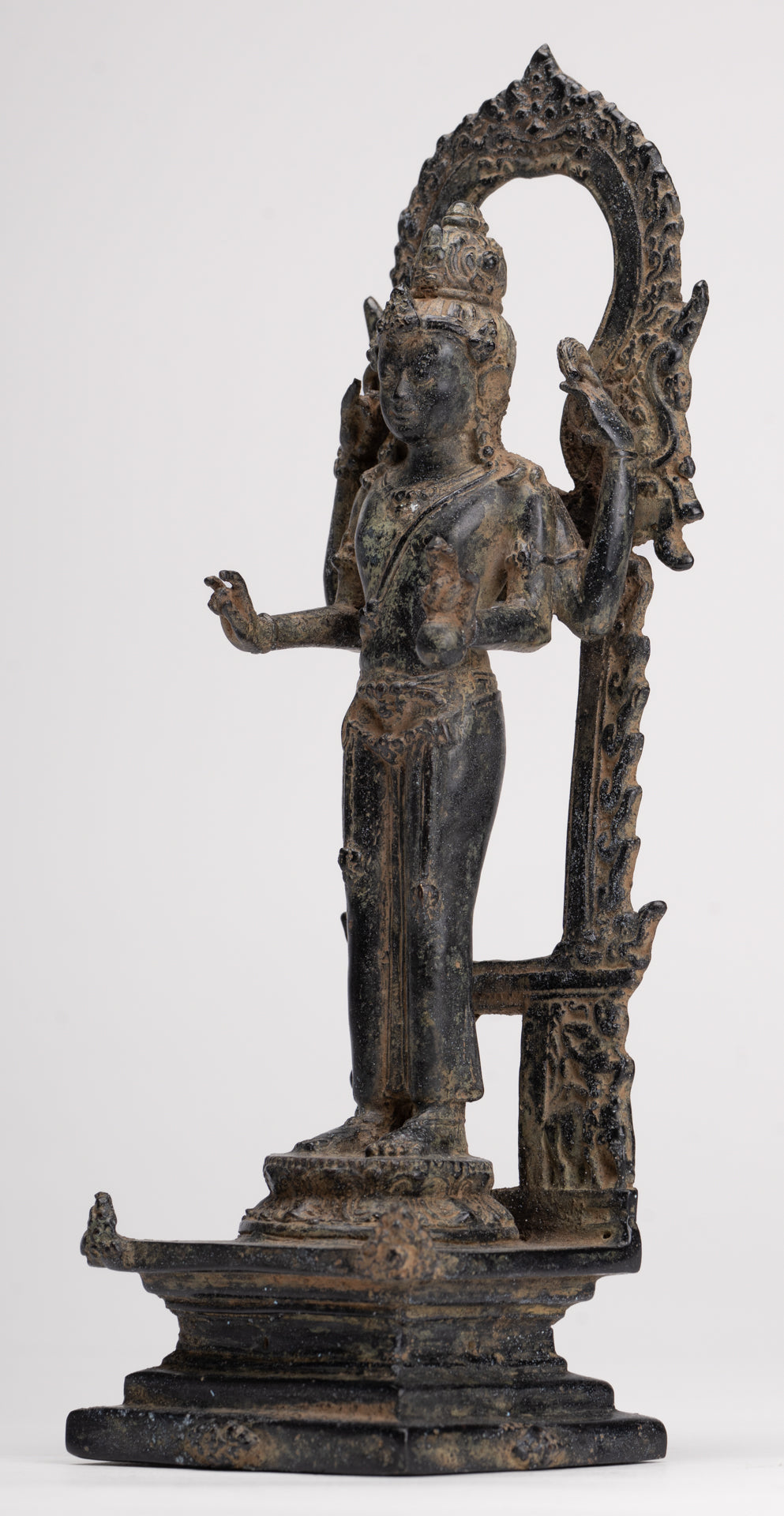 Vishnu - Antique Indonesian Style Majapahit Standing Bronze Vishnu Statue - 24cm/10"