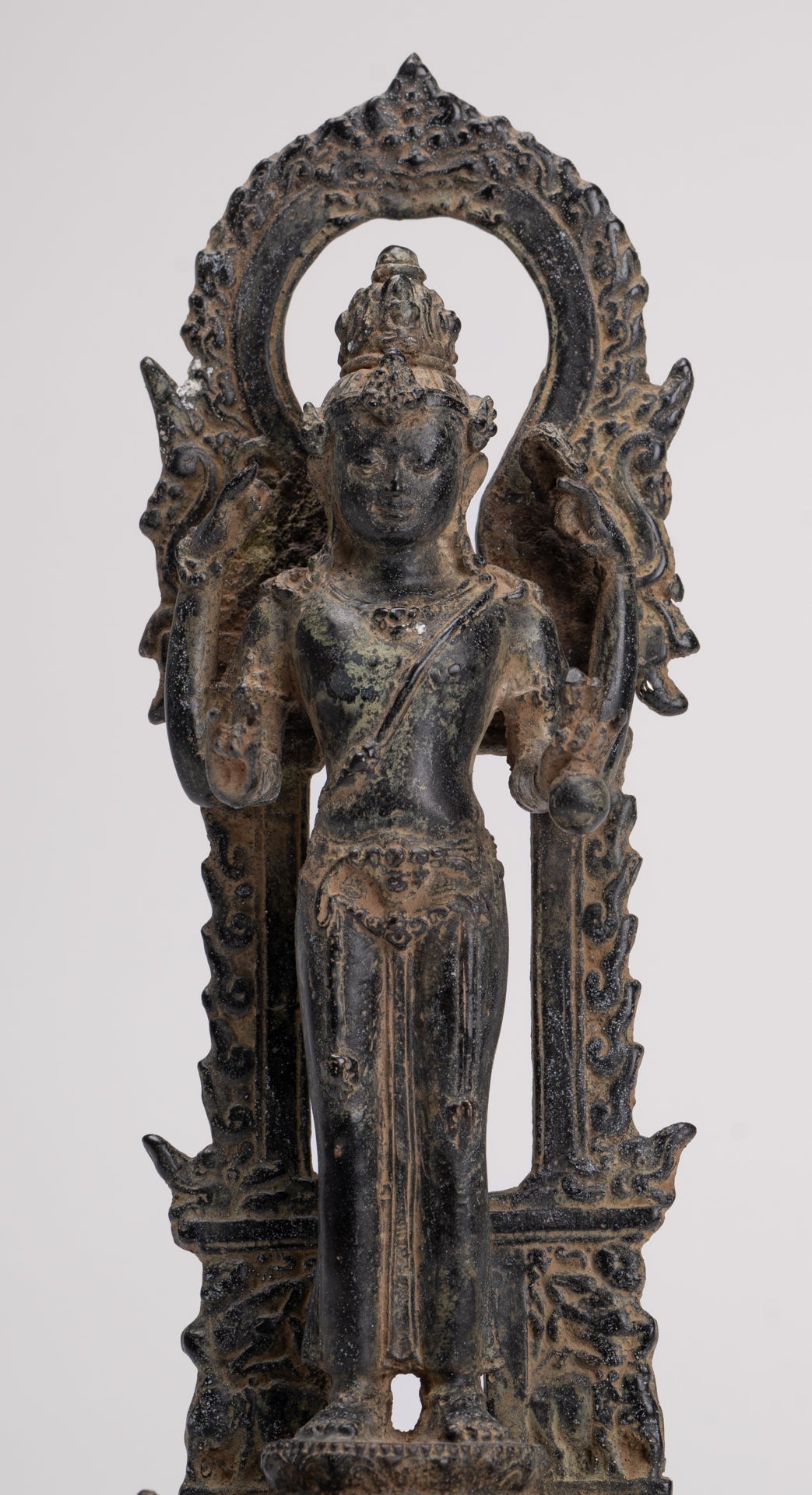 Vishnu - Antique Indonesian Style Majapahit Standing Bronze Vishnu Statue - 24cm/10"