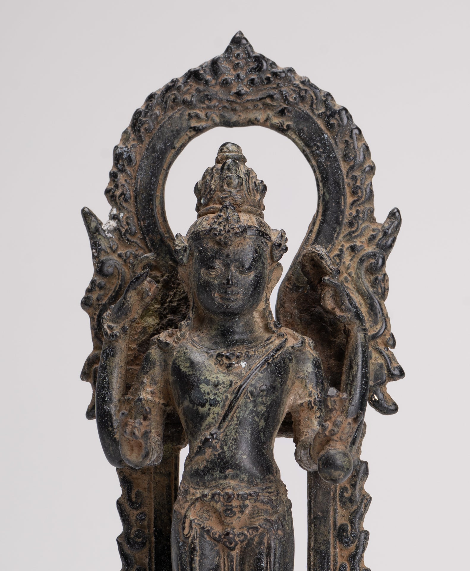 Vishnu - Antique Indonesian Style Majapahit Standing Bronze Vishnu Statue - 24cm/10"