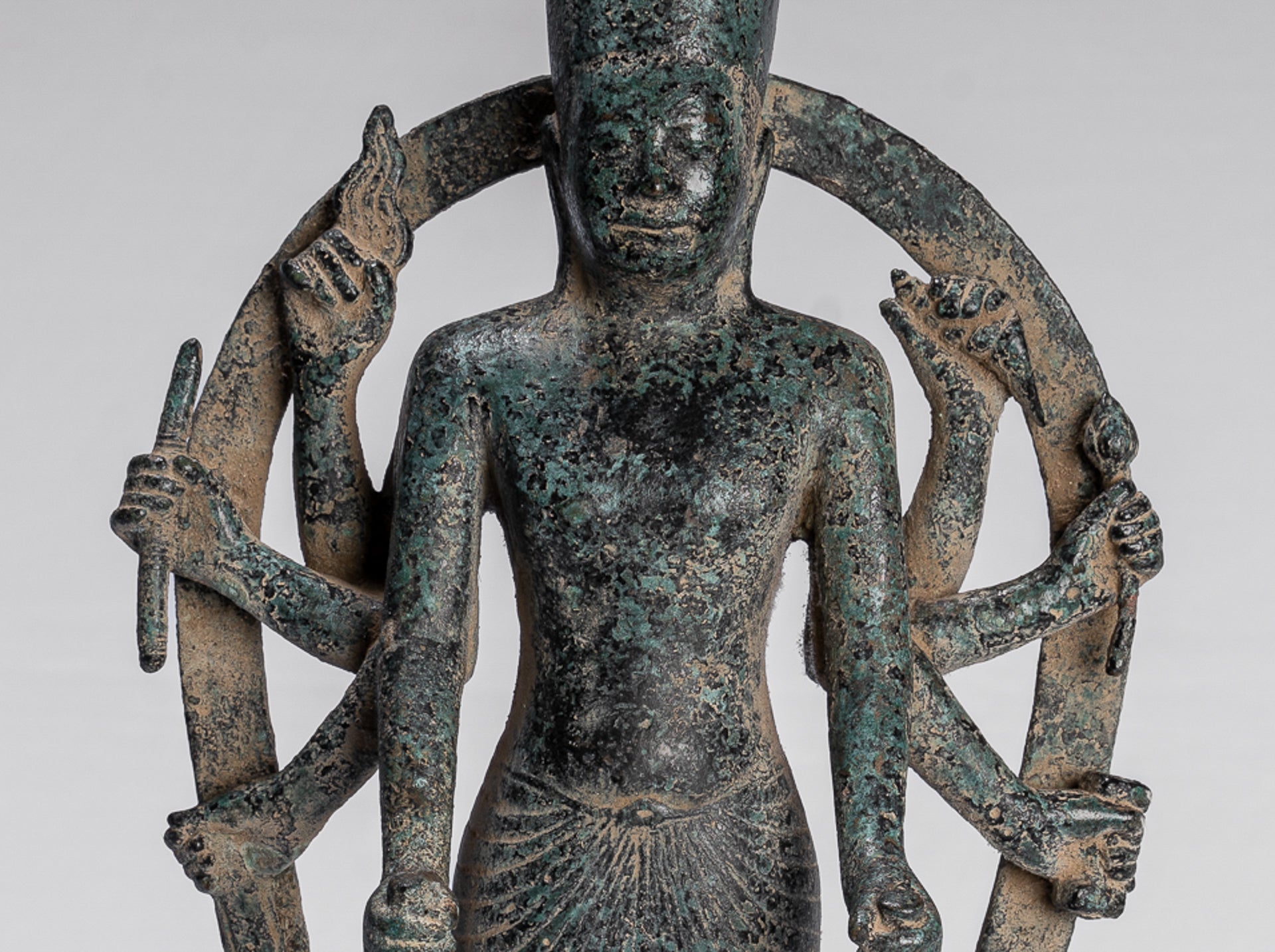 Antique Khmer Style 8 Arm Phnom Kulen Vishnu Statue - Protector & Preserver - 34cm/14"