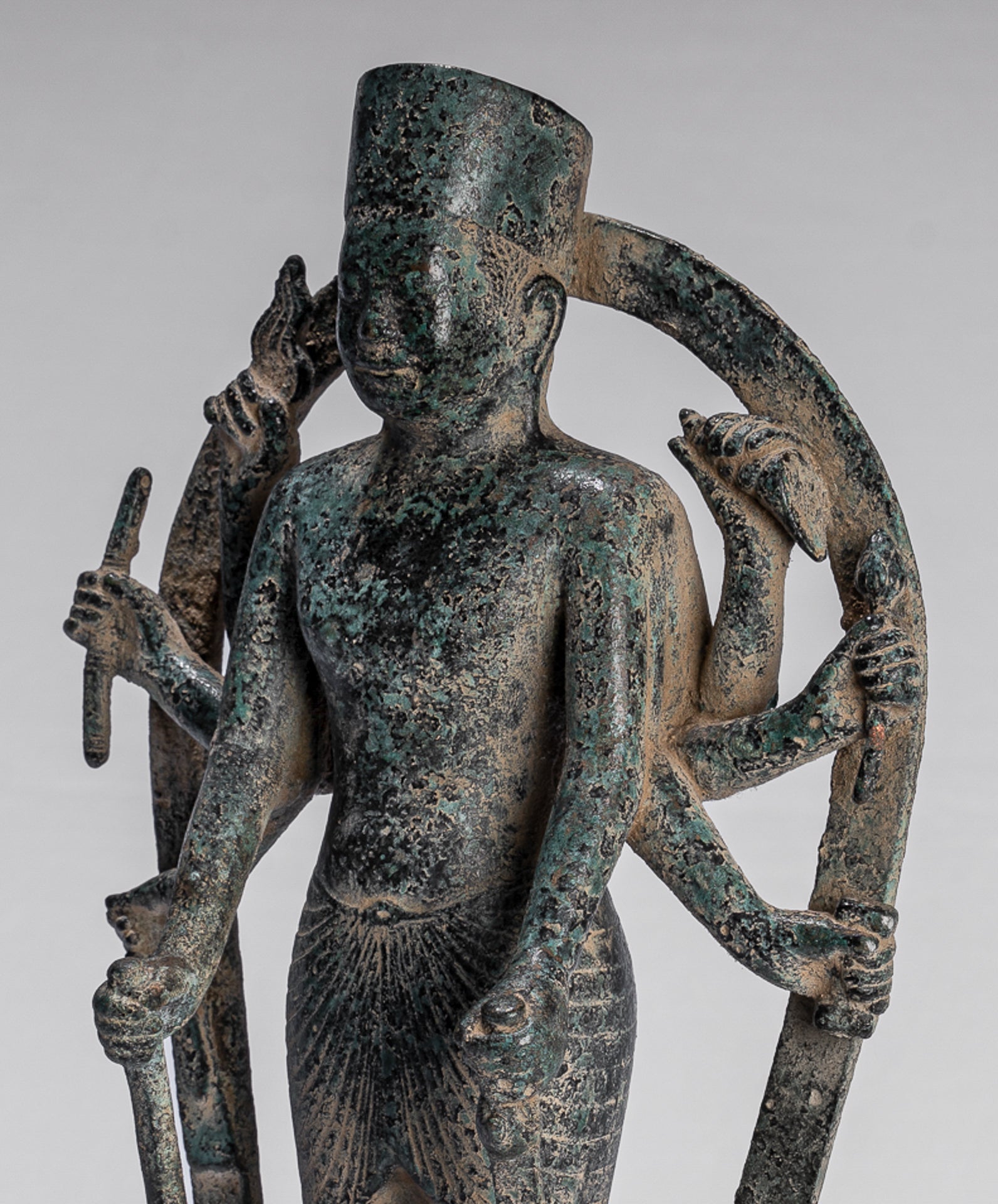 Antique Khmer Style 8 Arm Phnom Kulen Vishnu Statue - Protector & Preserver - 34cm/14"