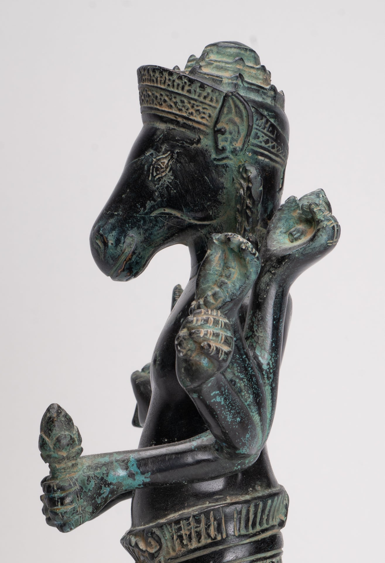 Kalkin Statue - Antique Khmer Style Mounted Bronze Hayagriva Kalkin Horse of Vishnu - 51cm/20"
