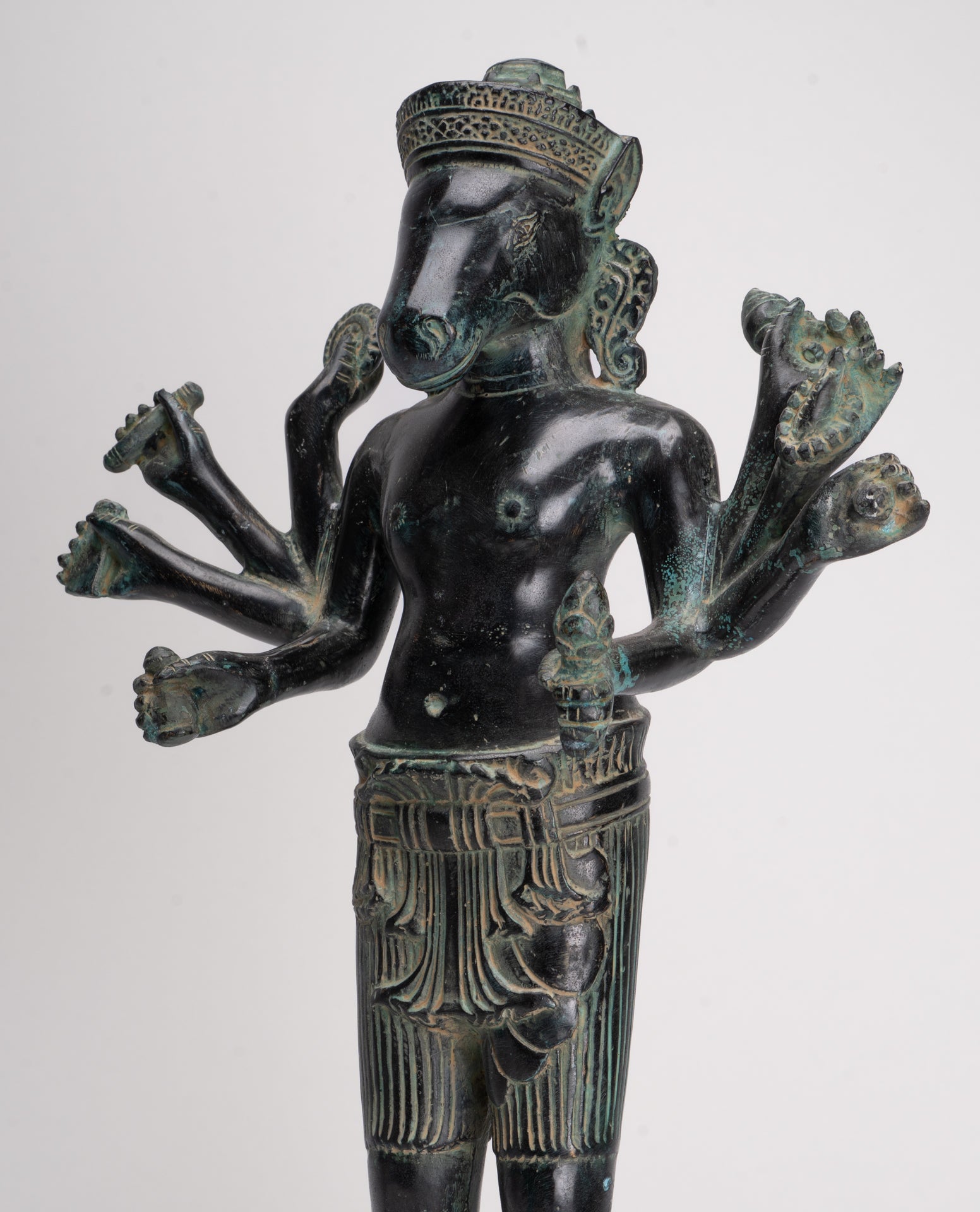 Kalkin Statue - Antique Khmer Style Mounted Bronze Hayagriva Kalkin Horse of Vishnu - 51cm/20"