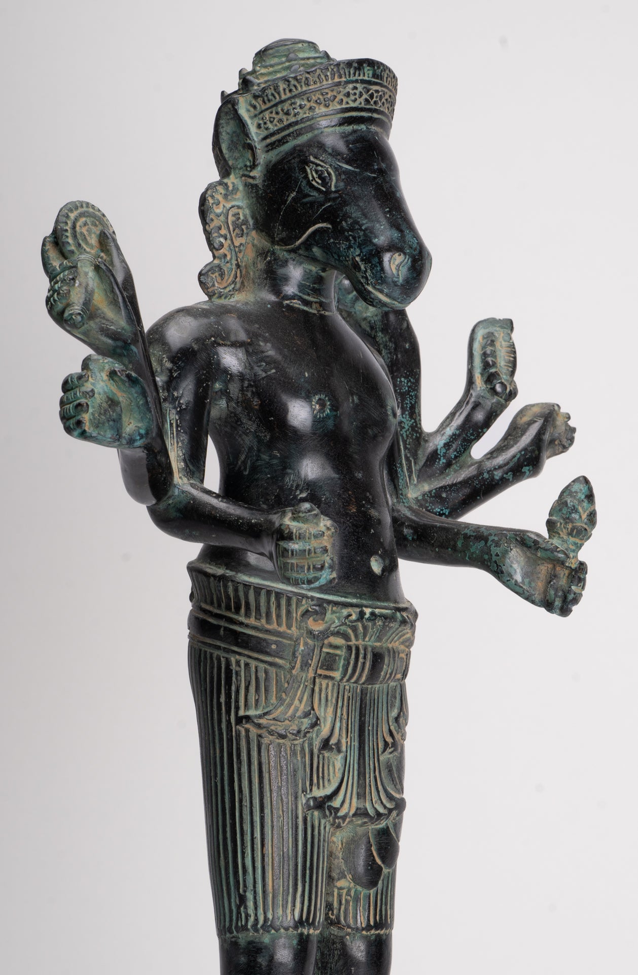 Kalkin Statue - Antique Khmer Style Mounted Bronze Hayagriva Kalkin Horse of Vishnu - 51cm/20"