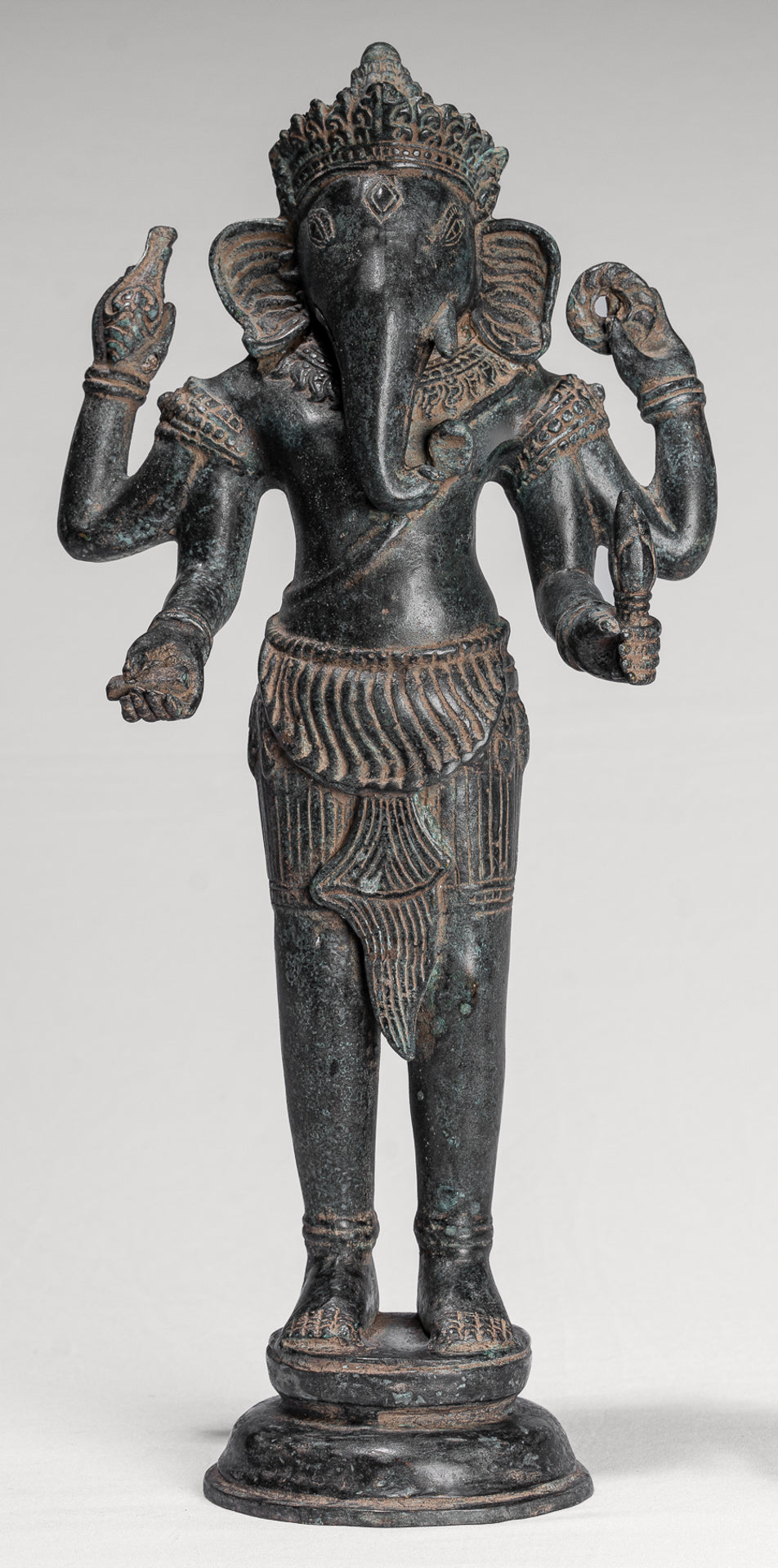 Ganesha Statue - Antique Khmer Style Standing Bronze Bayon Ganesh Statue - 40cm/16"