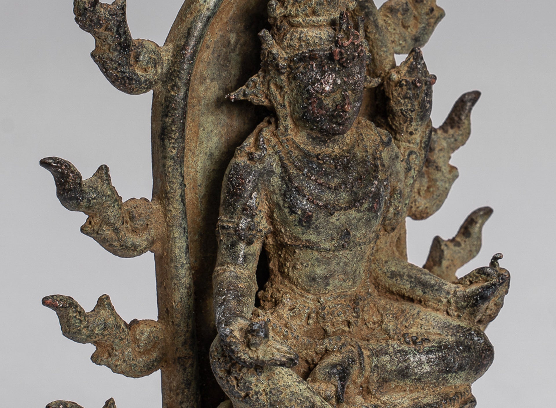 Tara Statue - Antique Java Style Majapahit Seated Bronze Devi Tara Statue - 13cm/5"